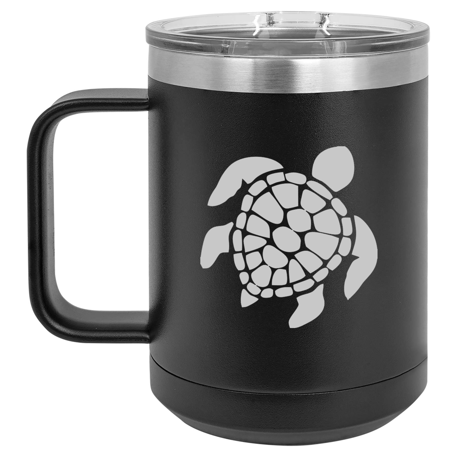 15 oz Stainless Steel Vacuum Insulated Tumbler with Handle & Lid - Sea Turtle Design (Black) - Perfect for Coffee, Tea & Travel | Keeps Drinks Hot/Cold for Hours