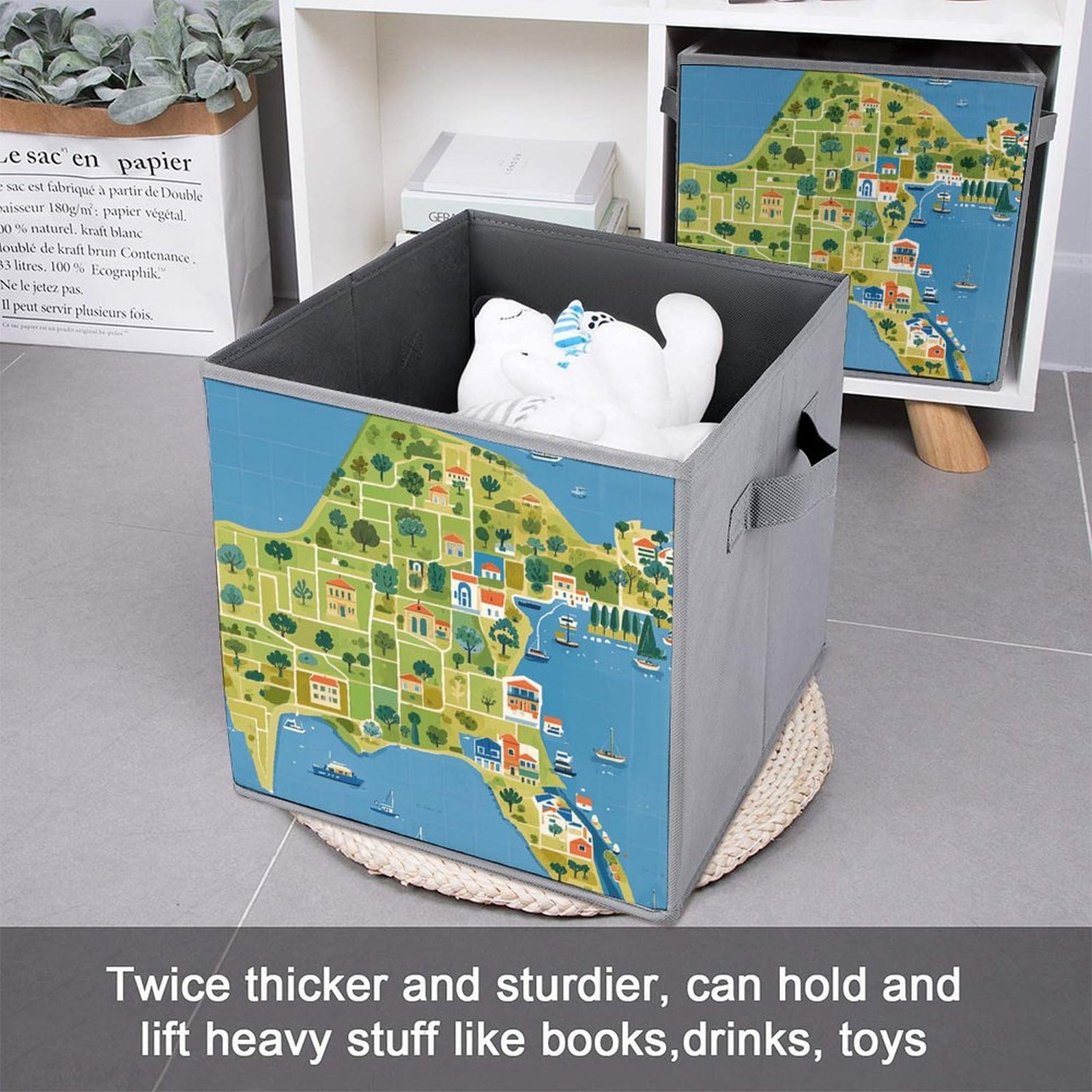 6-Piece Collapsible Storage Bins with Handles - Greece Map Printed Foldable Storage Boxes for Home Organization, Shelves, Closet & Office (Multi-Functional Storage Baskets) - Perfect for Organizing Toys, Books, Clothes & Household Items