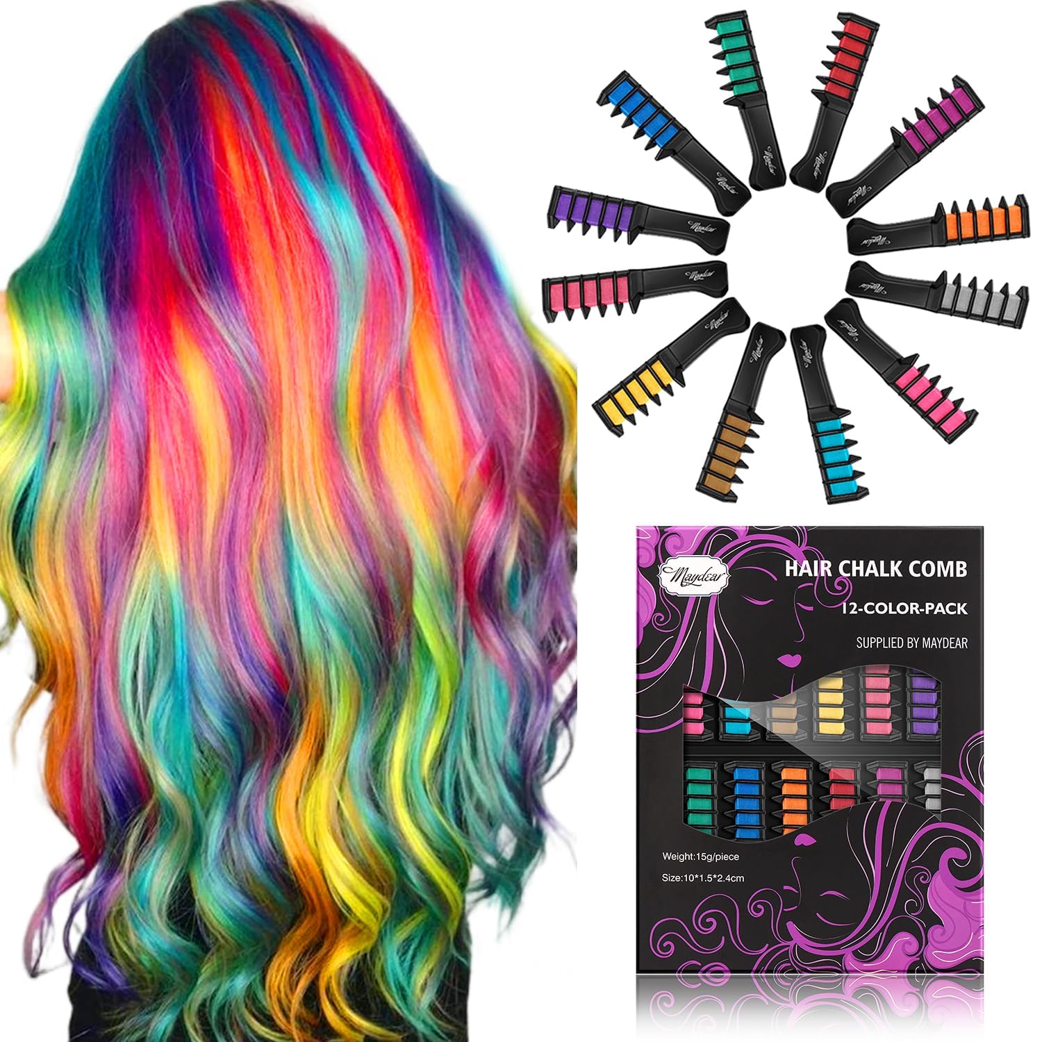 12 Color Washable Temporary Hair Chalk Dye for Kids & Adults - Non-Toxic Hair Color Comb for Girls, Women & Teens | Perfect for Parties, Halloween & Creative Play
