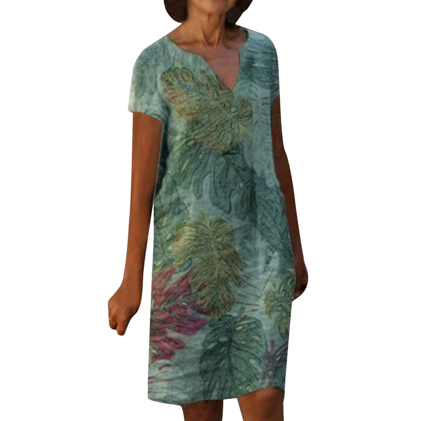 Women's Mini Dress - Casual Short Sleeve V-Neck Pullover Dress with Fashion Print | Retro Style for Date Night, Party & Summer Outfits