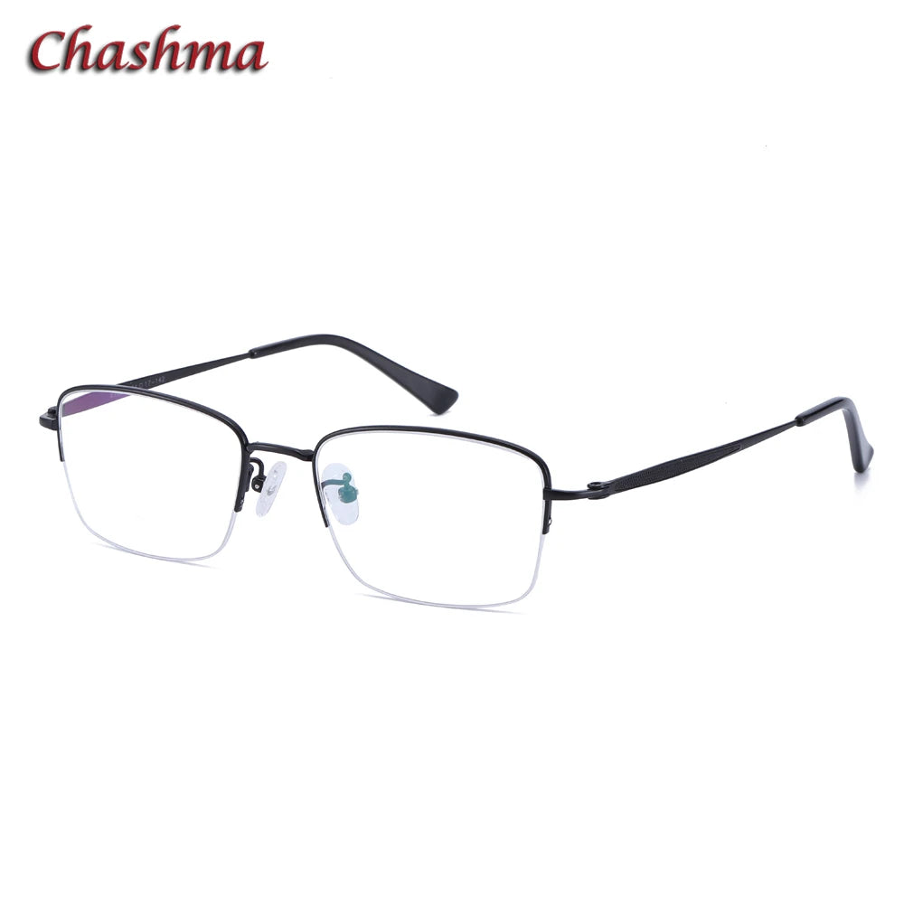Men's Semi-Rimless Square Titanium Eyeglasses 89234 - Lightweight Durable Frame for Reading & Computer Use - Office, Driving & Everyday Wear