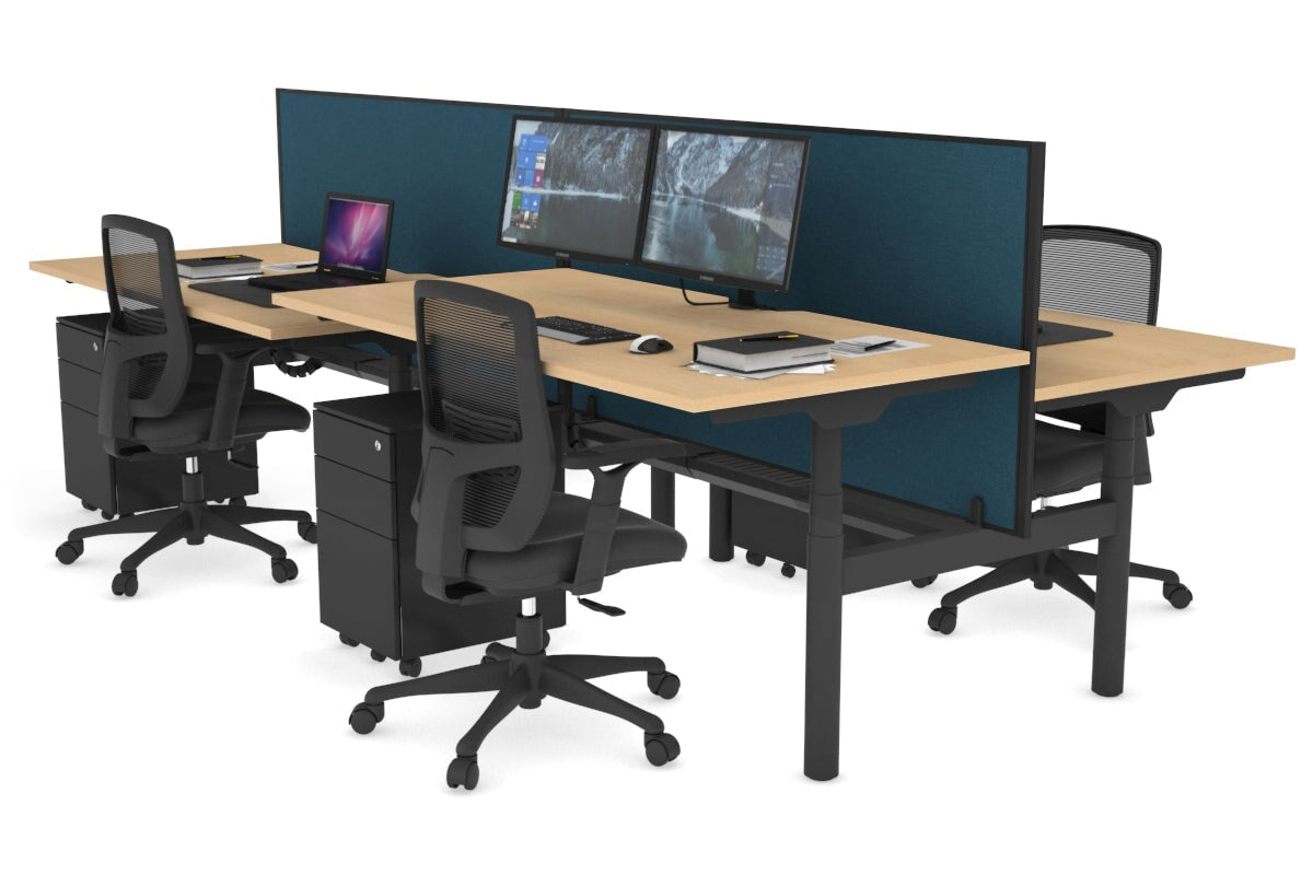 Flexi Premium Height Adjustable 4-Person H Bench Workstation - Black Frame [1200L x 800W with Cable Management] - Ideal for Office, Coworking Spaces & Home Offices