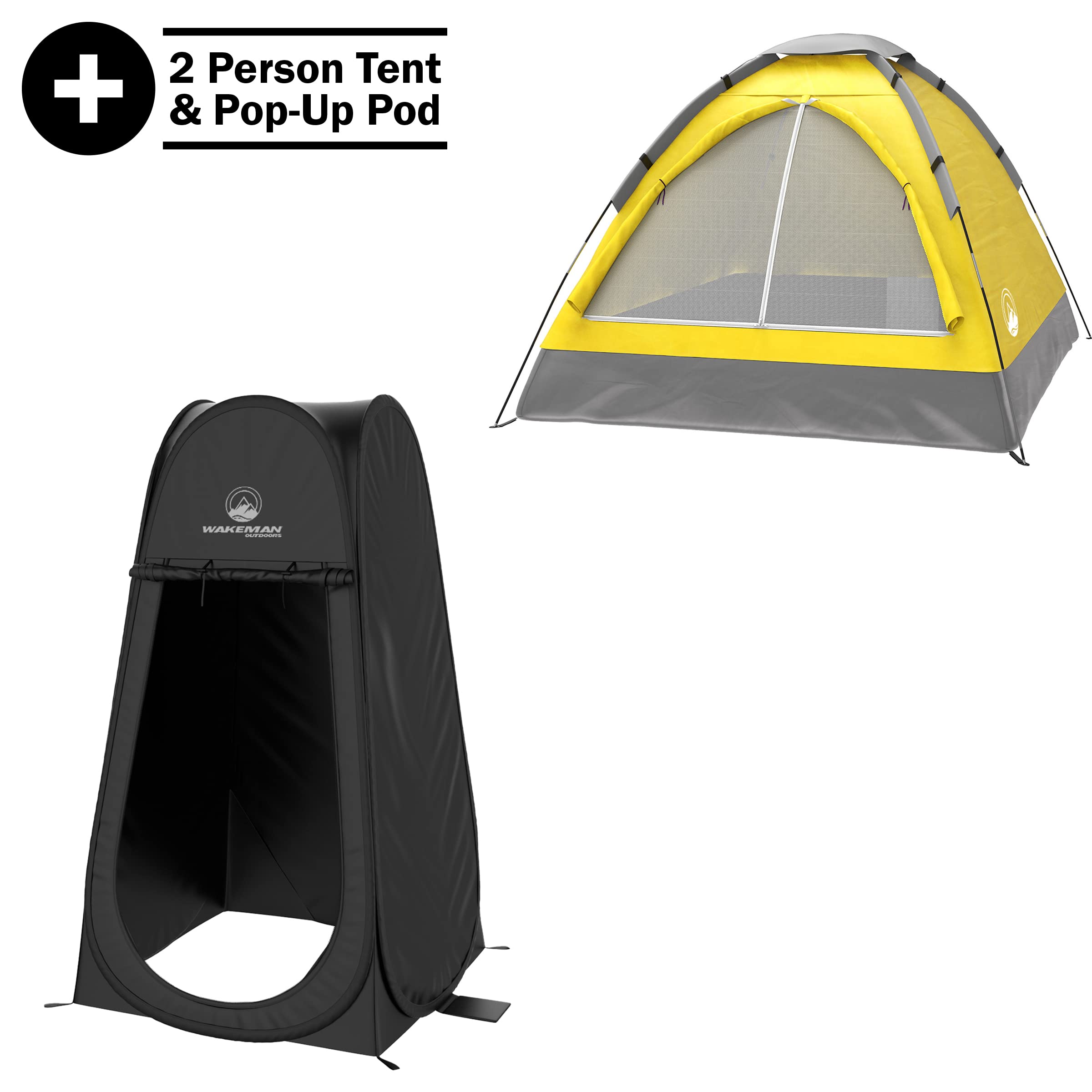 Wakeman 2-Person Camping Tent with Removable Rain Fly & Carry Bag - Lightweight Pop-Up Privacy Tent for Outdoor Adventures, Beach, Hiking & Backpacking - Portable Dressing Room & Shower Shelter - Waterproof Camping Gear by Wakeman