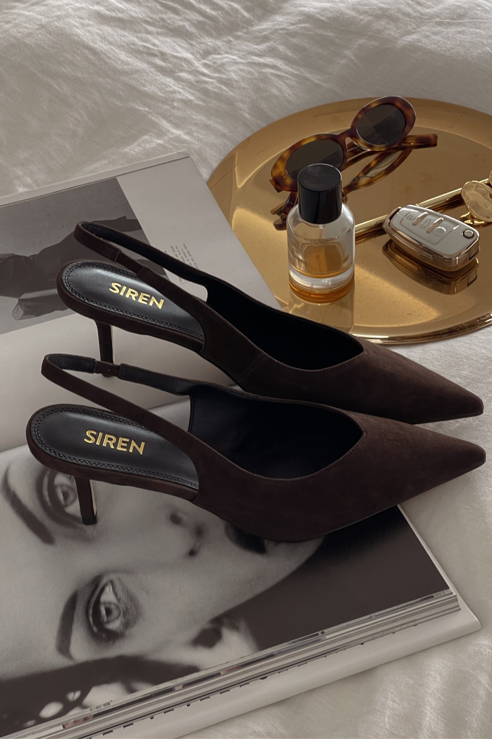 Yory Slingback Kitten Heels - Women's Comfortable Low Block Heel Shoes in Chocolate Brown Suede for Office, Wedding & Casual Wear