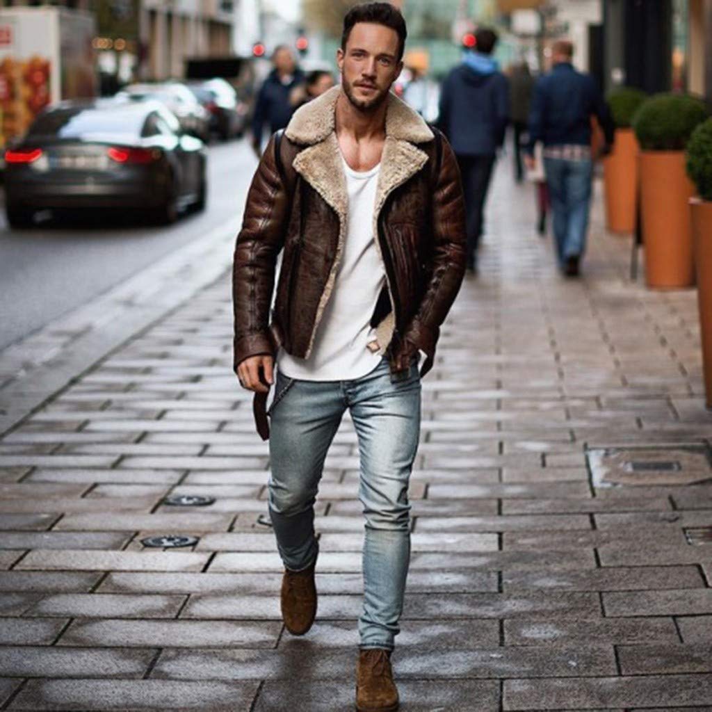 Men's Biker Leather Jacket - Winter Motorcycle Coat for Riding