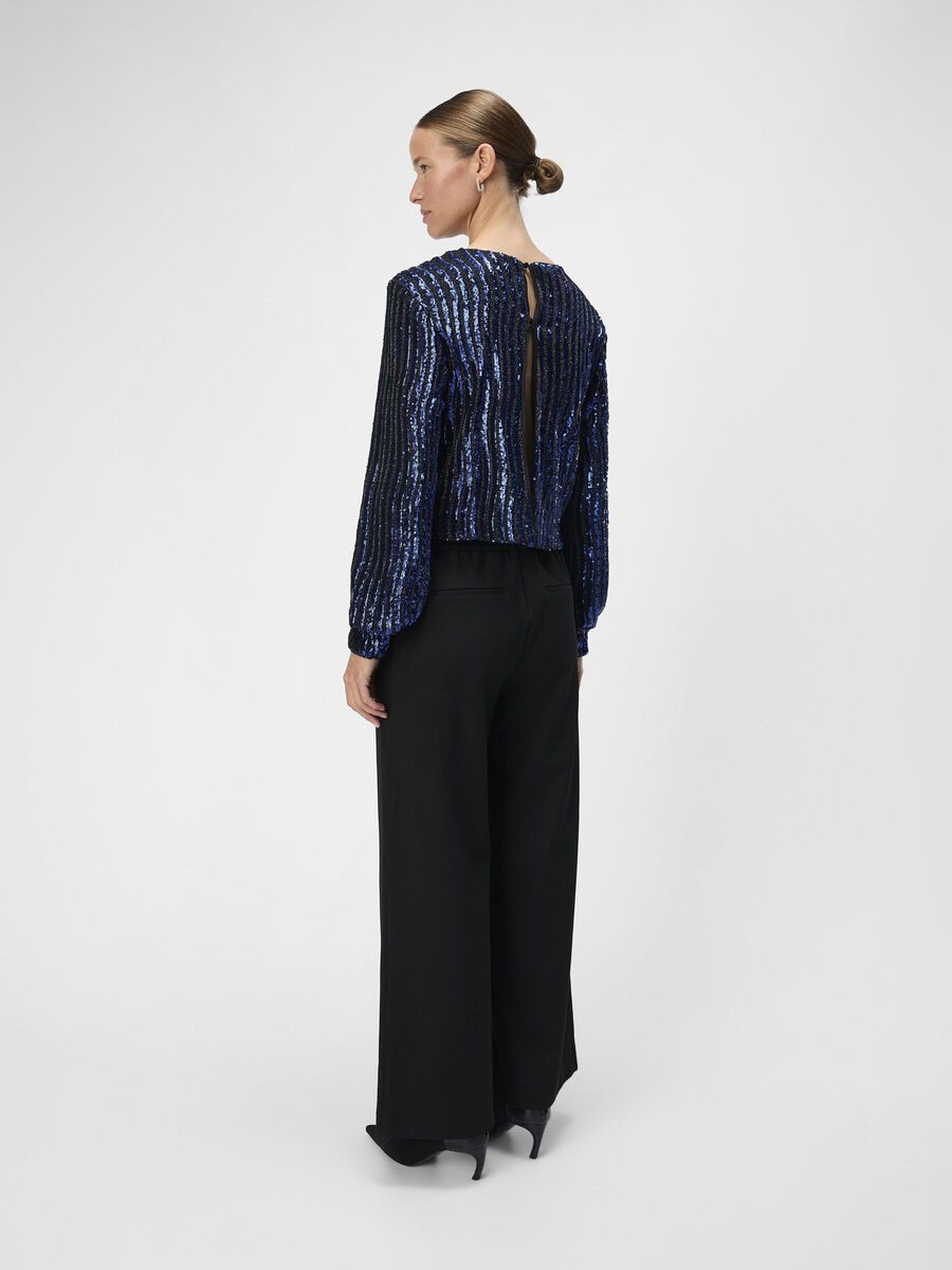 Dotti Sequin Top for Women - Sparkly Sky Captain/Black Mesh Party Blouse - Perfect for Night Out, Club, and Special Occasions