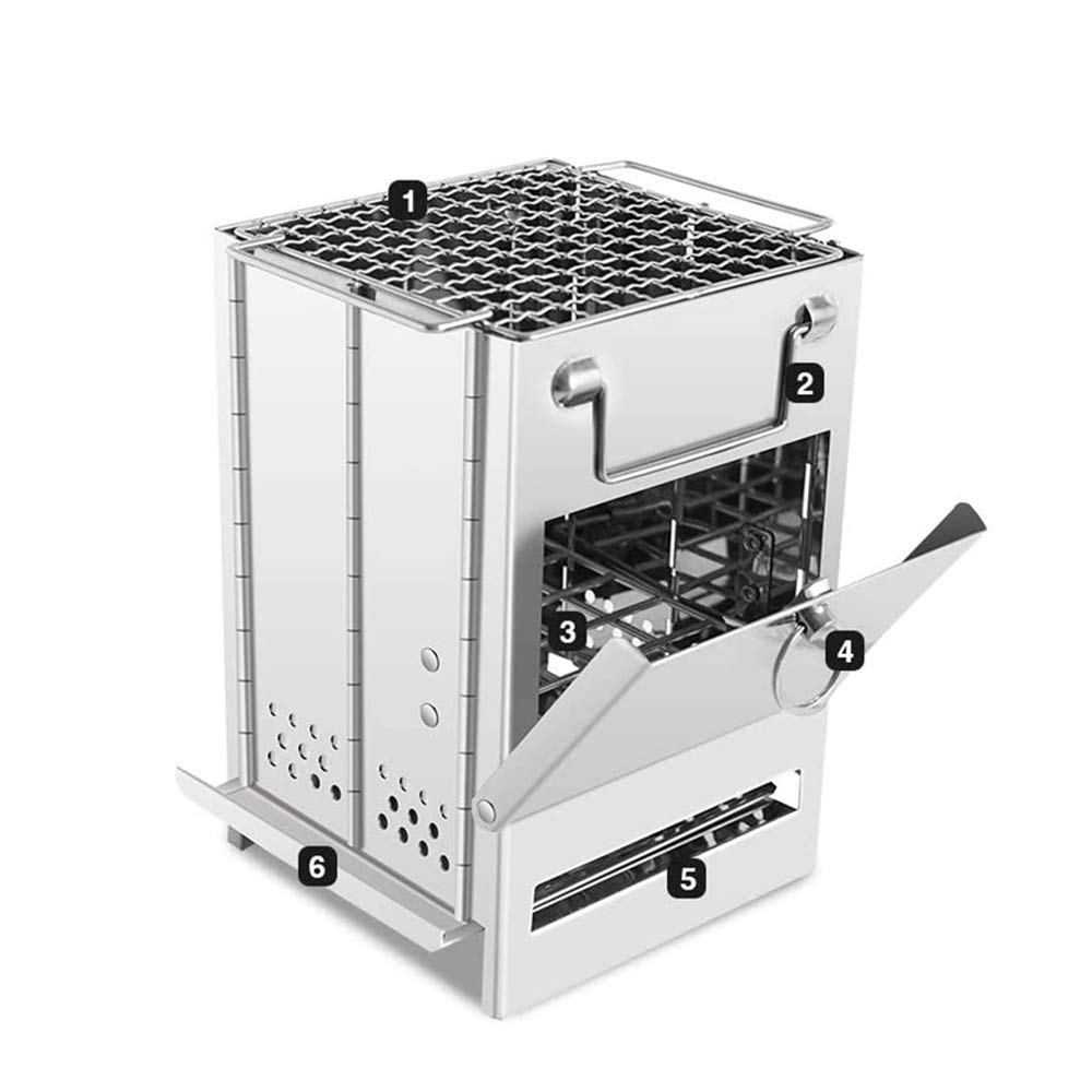 Beacon Pet 304 Stainless Steel Wood Burning Camp Stove - Portable Folding Backpacking Stove for Hiking, Camping & Survival Cooking - Compact 20x20x27cm Mini BBQ Grill - Perfect for Outdoor Adventures, Emergency Preparedness & Backyard Cooking