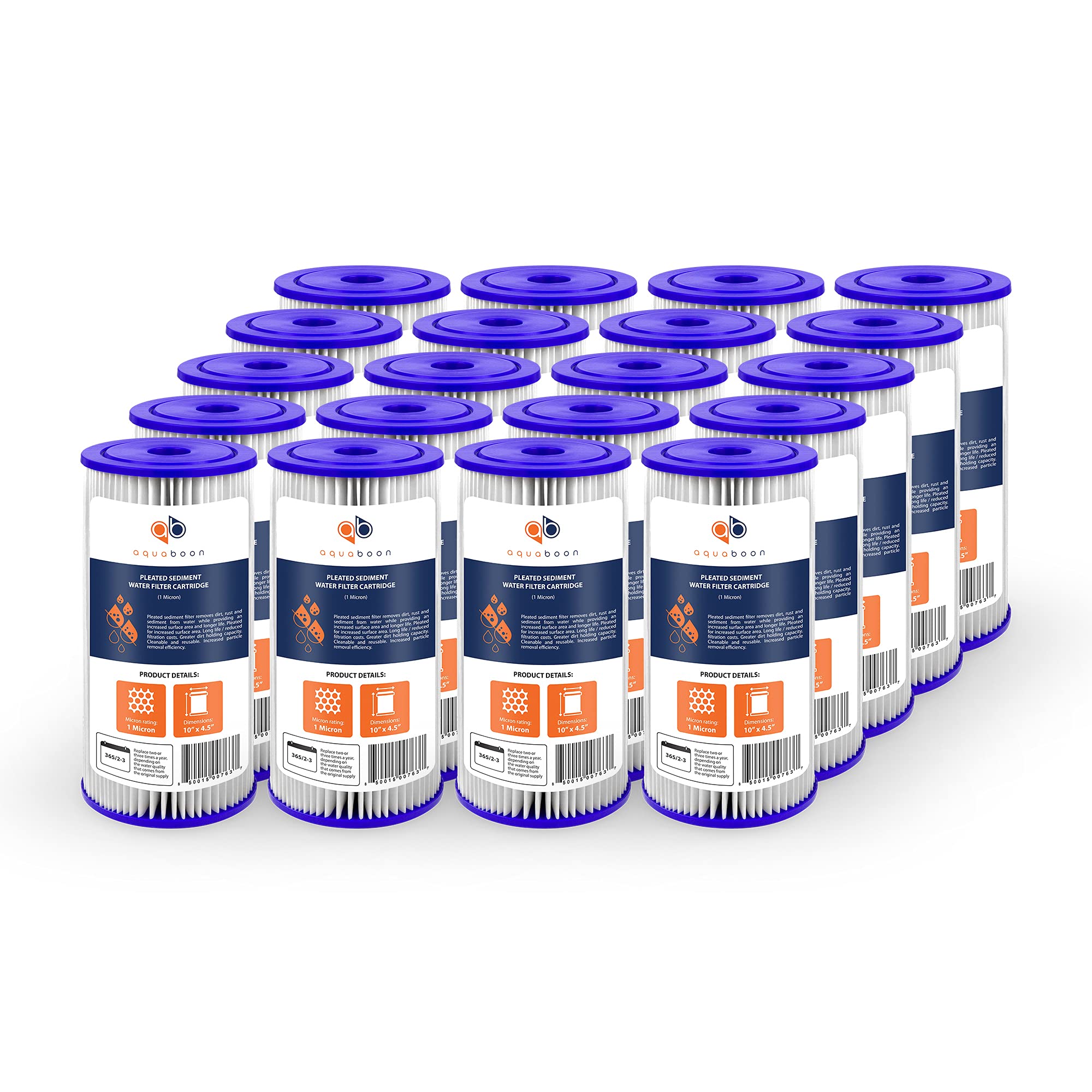 Aquaboon 1 Micron Pleated Sediment Water Filter Replacement (20-Pack) – Compatible with Well Filters FXHSC & R50-BBSA, 10