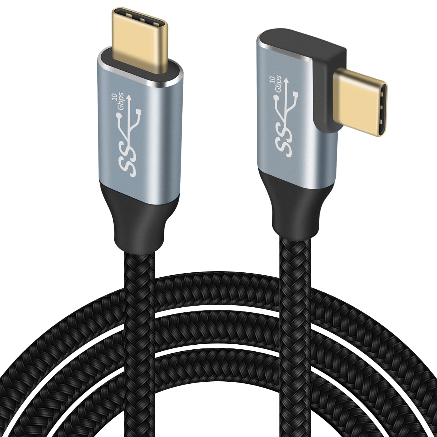 Duttek 90 Degree USB C Cable 3FT - Right Angle USB Type C Male to Male 10Gbps Fast Charging & Data Sync, Nylon Braided with E-Marker Chip for MacBook Pro/Air, Pixelbook, SSD, External Hard Drive | Perfect for Tight Spaces & Travel Use