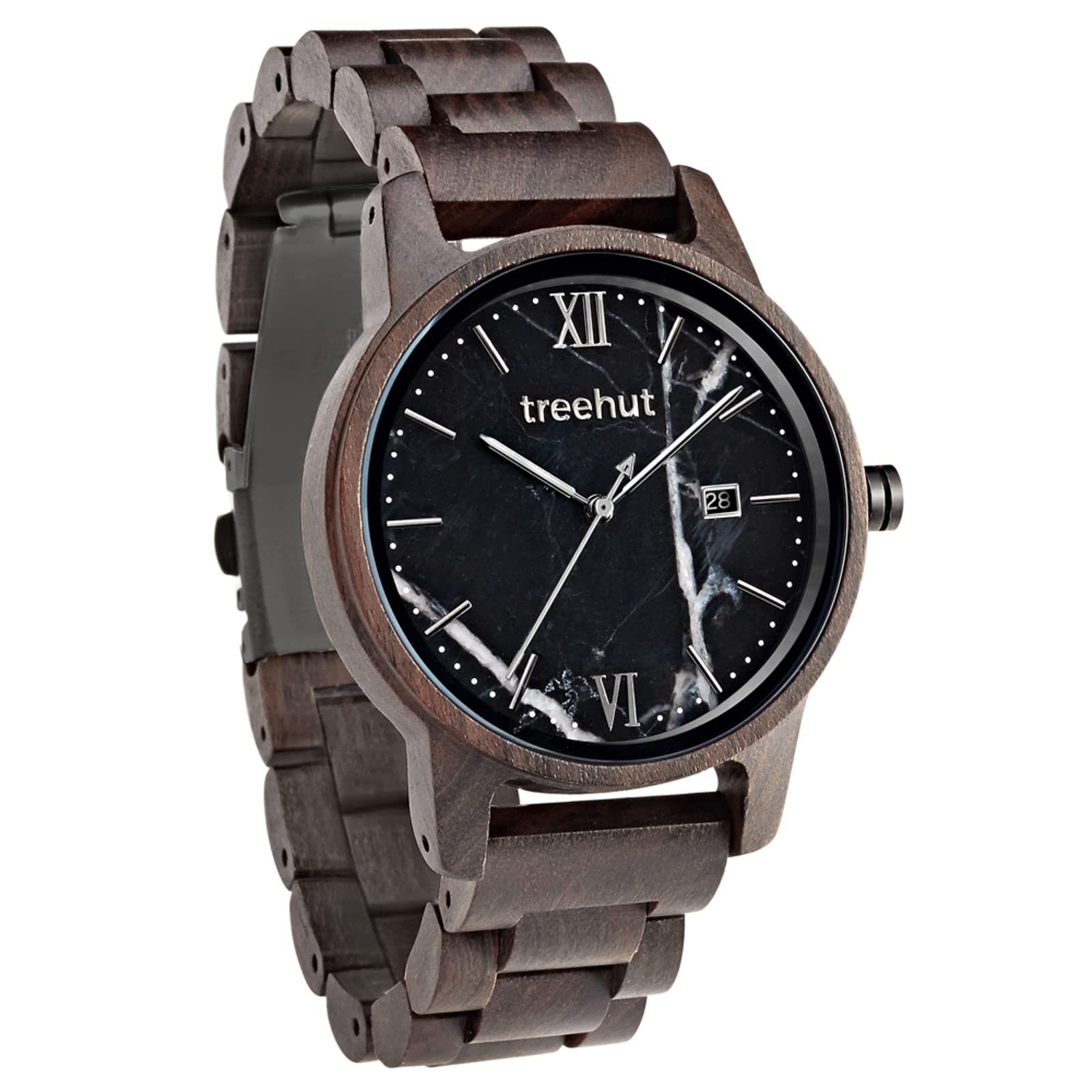 Premium Wooden Watch for Men - Real Wood Strap, Stainless Steel Clasp & Japanese Quartz Movement - Eco-Friendly Analog Wristwatch with Date Display - Perfect Gift for Dad, Husband, Boyfriend (Office, Casual Wear, Outdoor Activities)