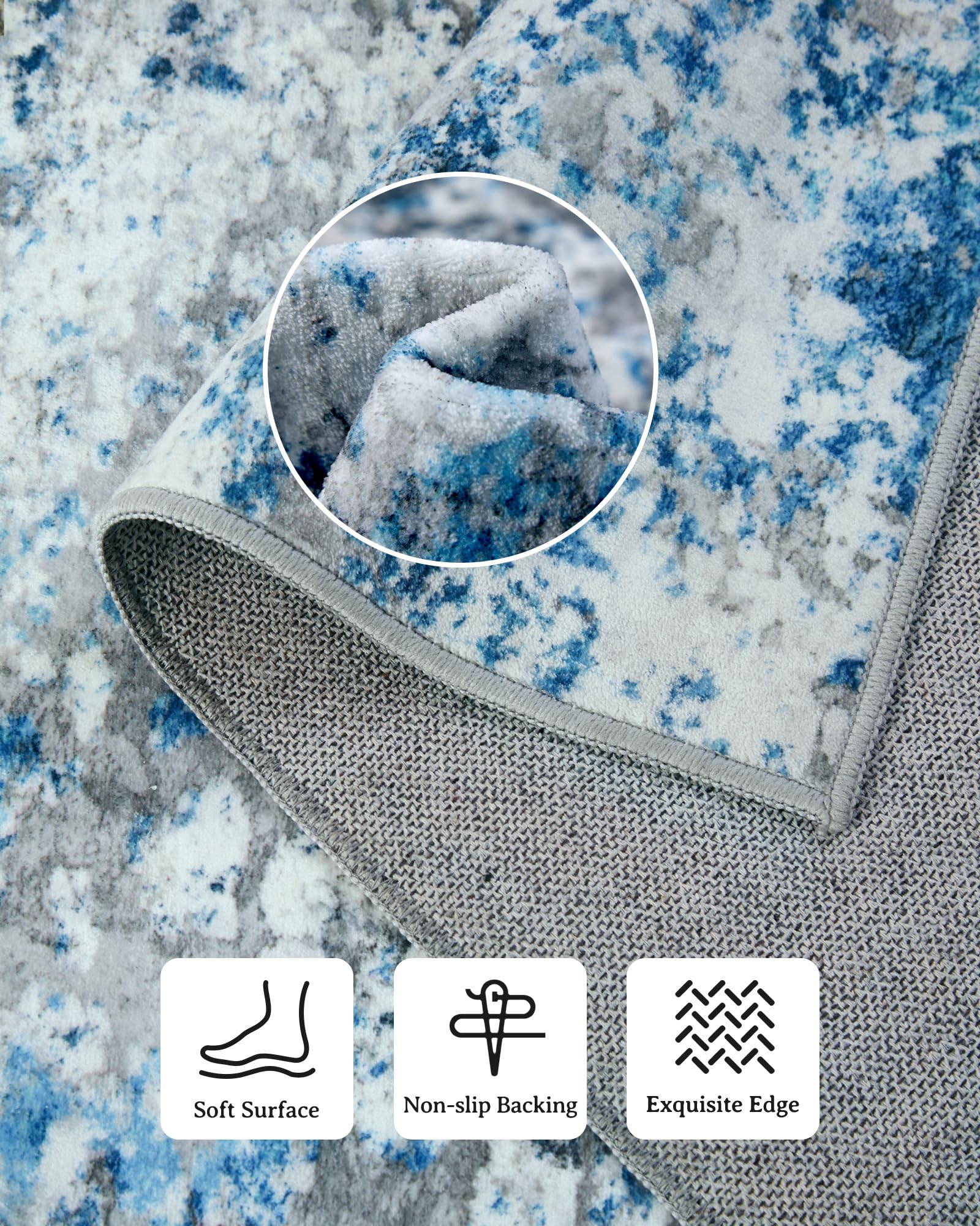 Washable 8x10 Modern Abstract Area Rug - Soft Neutral Non-Slip Low Pile Carpet for Living Room, Bedroom, Dining Room, Nursery & Home Office in Grey/Blue | Perfect for High-Traffic Areas & Cozy Home Decor