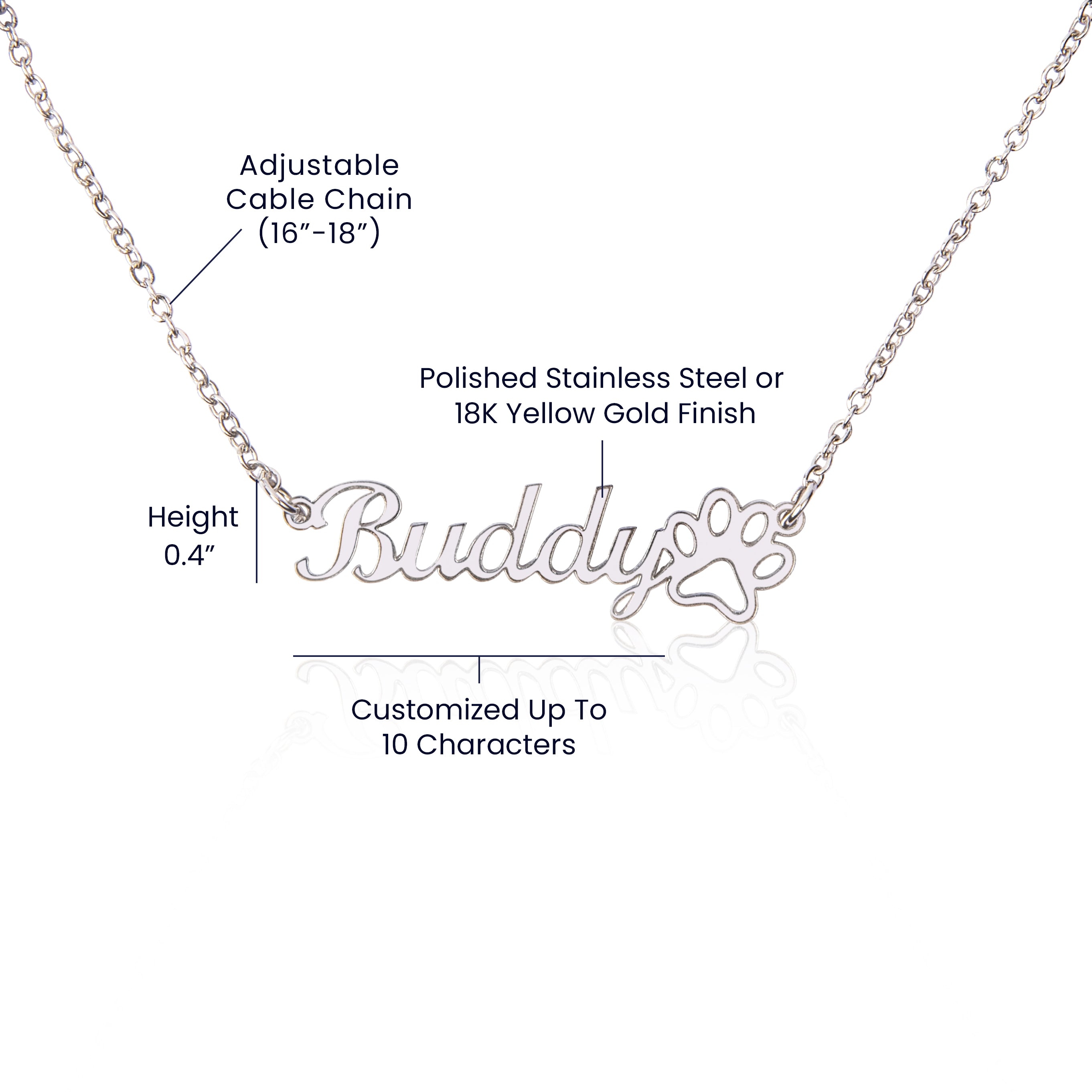 Personalized Dog Paw Print Name Necklace - Custom Pet Memorial Jewelry for Dog Owners - Perfect Gift for Pet Lovers & Memorial Keepsake - Great for Anniversaries, Birthdays & Special Occasions