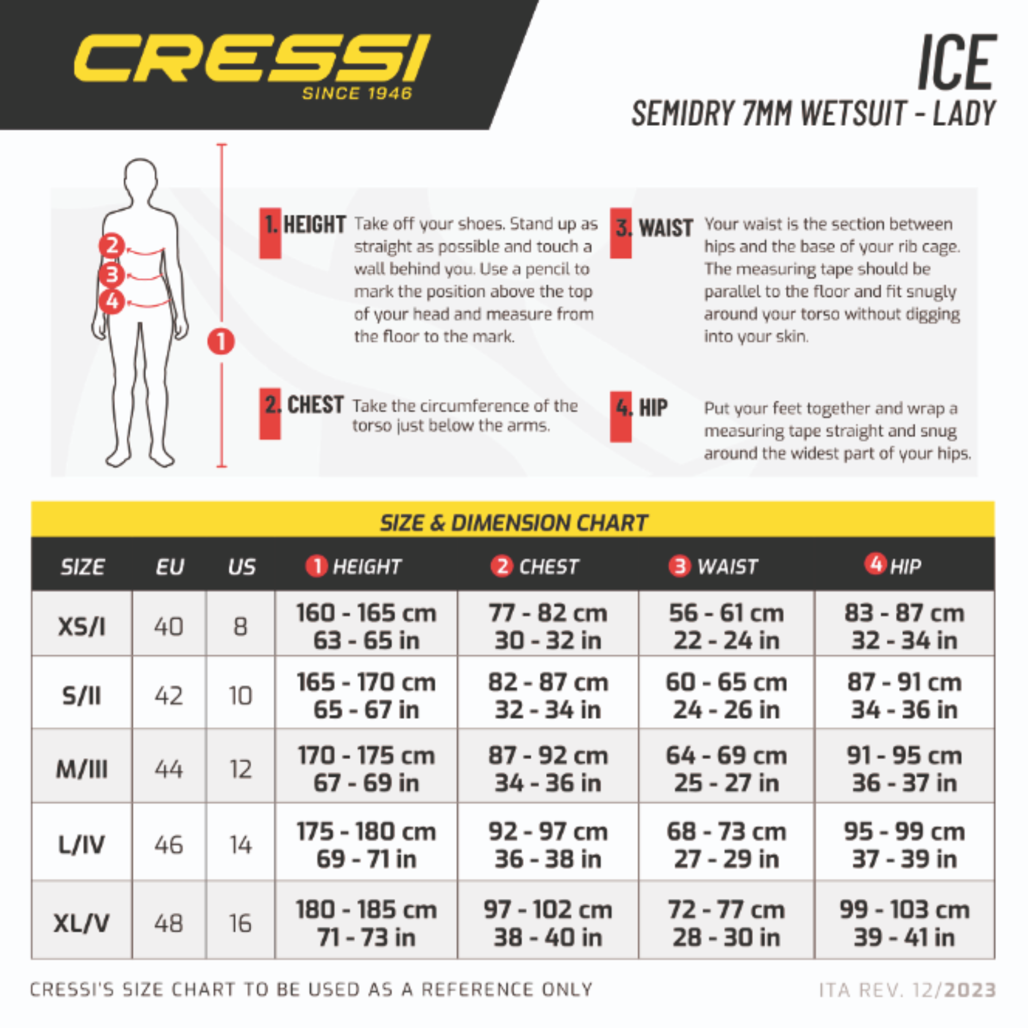 Cressi Ice 7mm Women's Semi Dry Wetsuit for Scuba Diving & Snorkeling - 2025 Premium Neoprene Diving Suit for Cold Water | Perfect for Spearfishing, Surfing & Water Sports