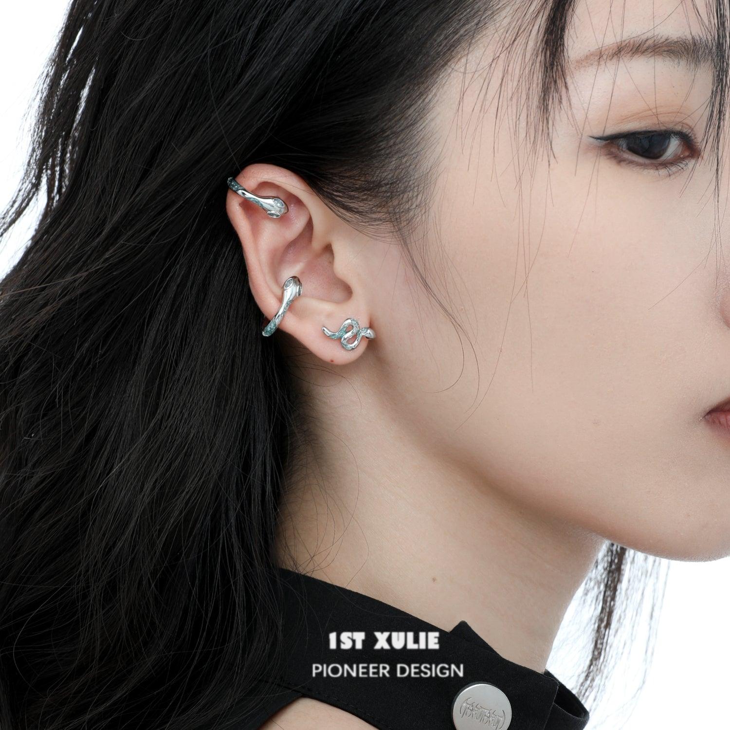 Frozen Serpent Girl S925 Sterling Silver Snake Earrings - Hypoallergenic Ear Clips for Women | Perfect for Gothic Fashion, Halloween Costumes & Alternative Jewelry Lovers