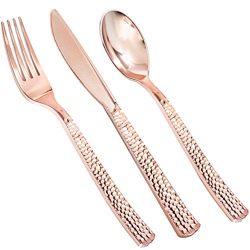 360pcs Plastic Rose Gold Silverware