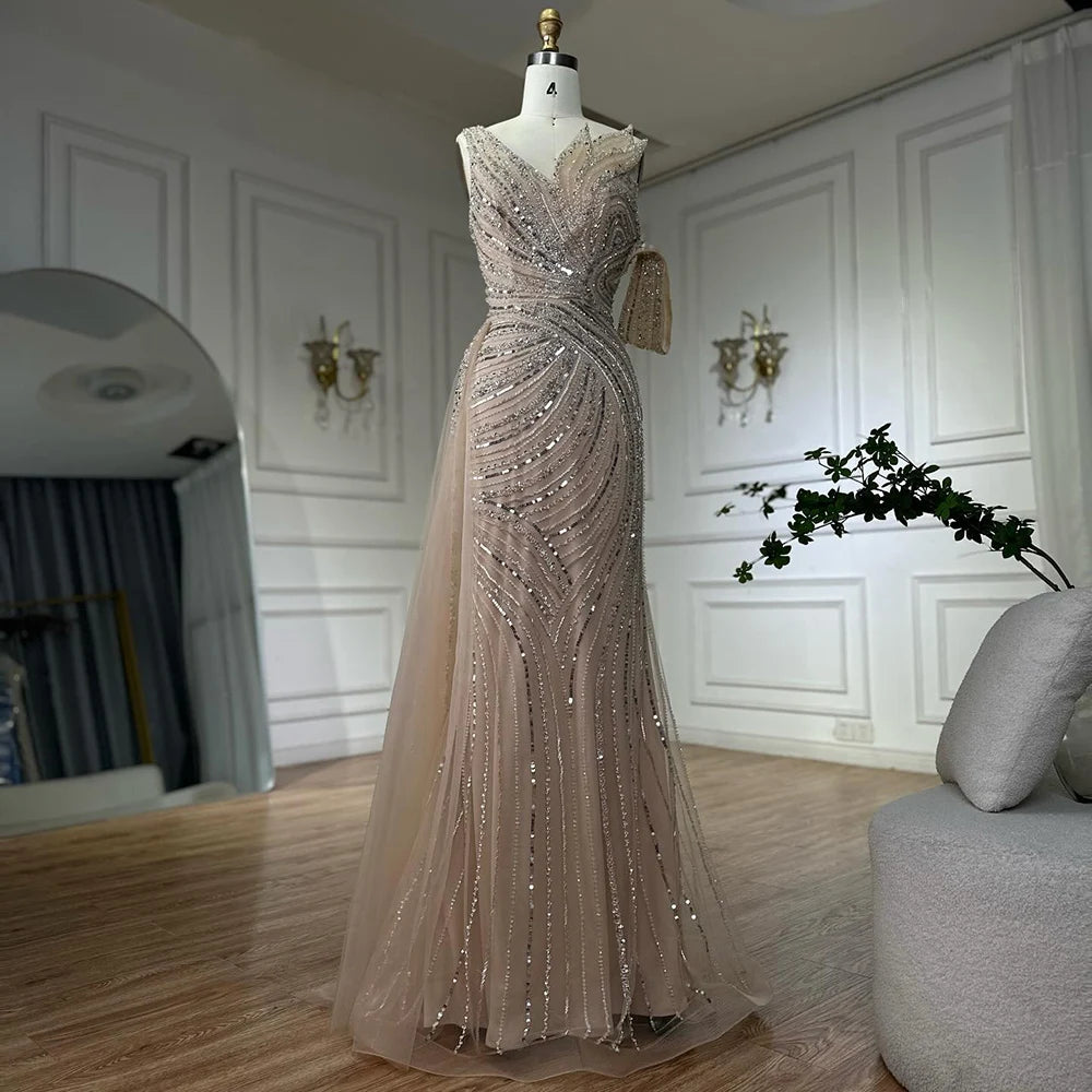Elegant One Shoulder Beaded Long Evening Dress - Dubai Arabic Pink Mermaid Gown for Prom, Wedding & Formal Occasions | LA72662A