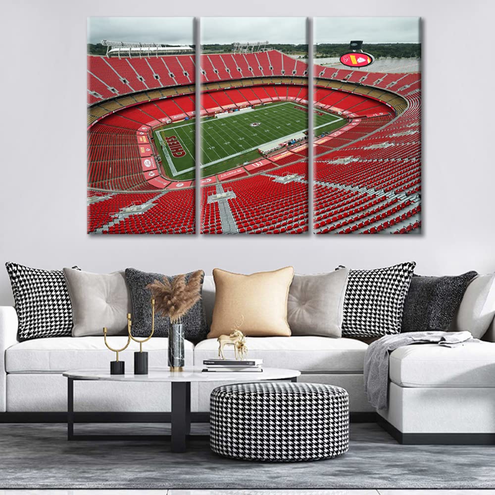 Kansas City Chiefs Sports Stadium Wall Art Set - 3 Piece Canvas Print with Wooden Frame (60