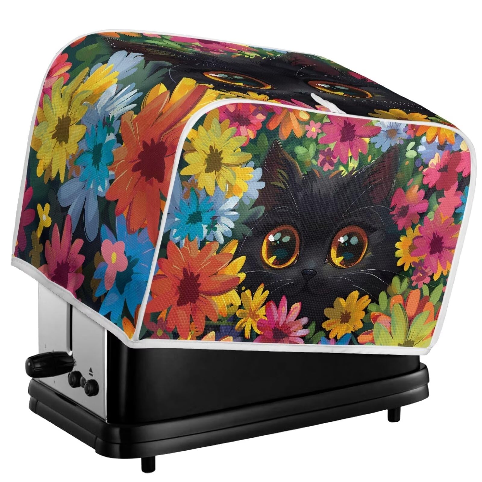 Flower Cats 4-Slice Toaster Covers - Durable, Lightweight, Universal Size Kitchen Appliance Protectors with Top Hook for Decorative Home and Kitchen Use