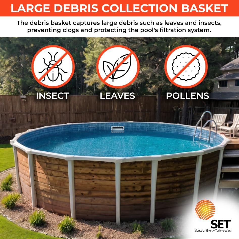 SunSolar Above Ground Pool Skimmer Kit - Wide Mouth Wall Mount Skimmer with Floating Weir, Basket & Accessories - Easy Installation for Pool Maintenance - Perfect for Summer Swimming & Backyard Pool Care