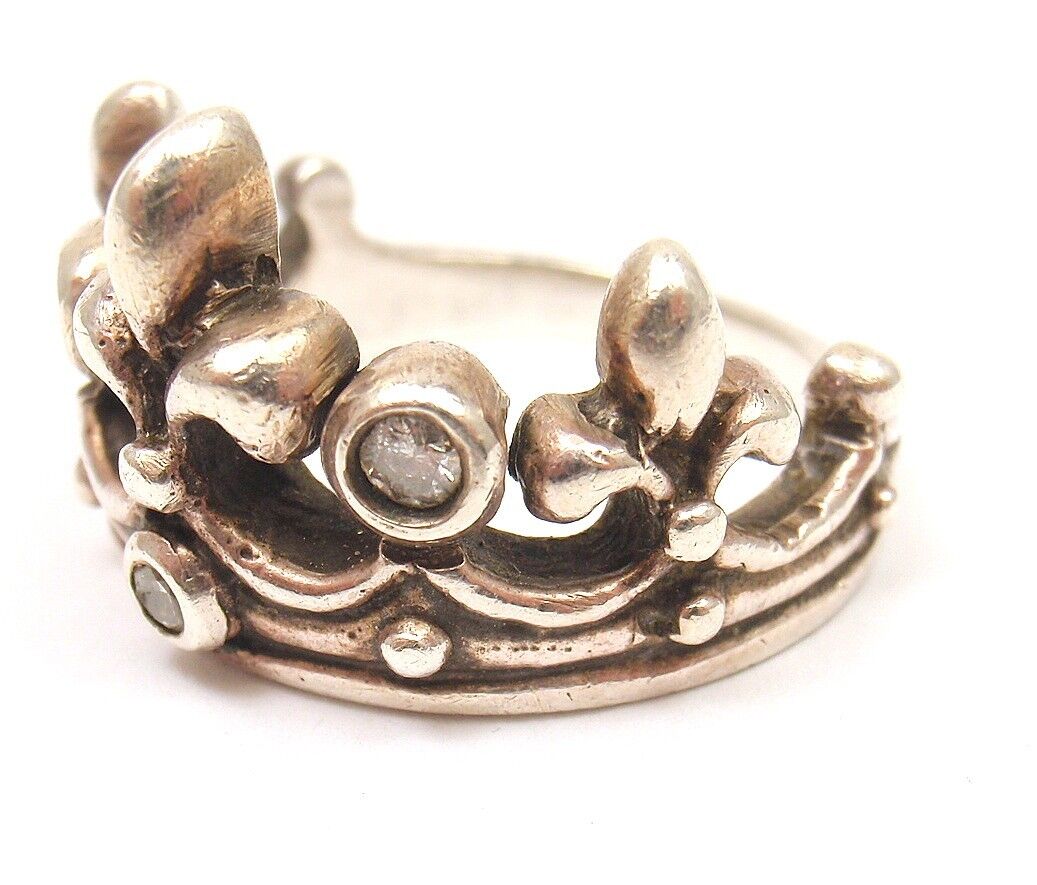 Authentic ROYAL ORDER Sterling Silver Diamond Crown Band Ring - Vintage Jewelry for Women, Elegant Gift for Anniversary & Special Occasions