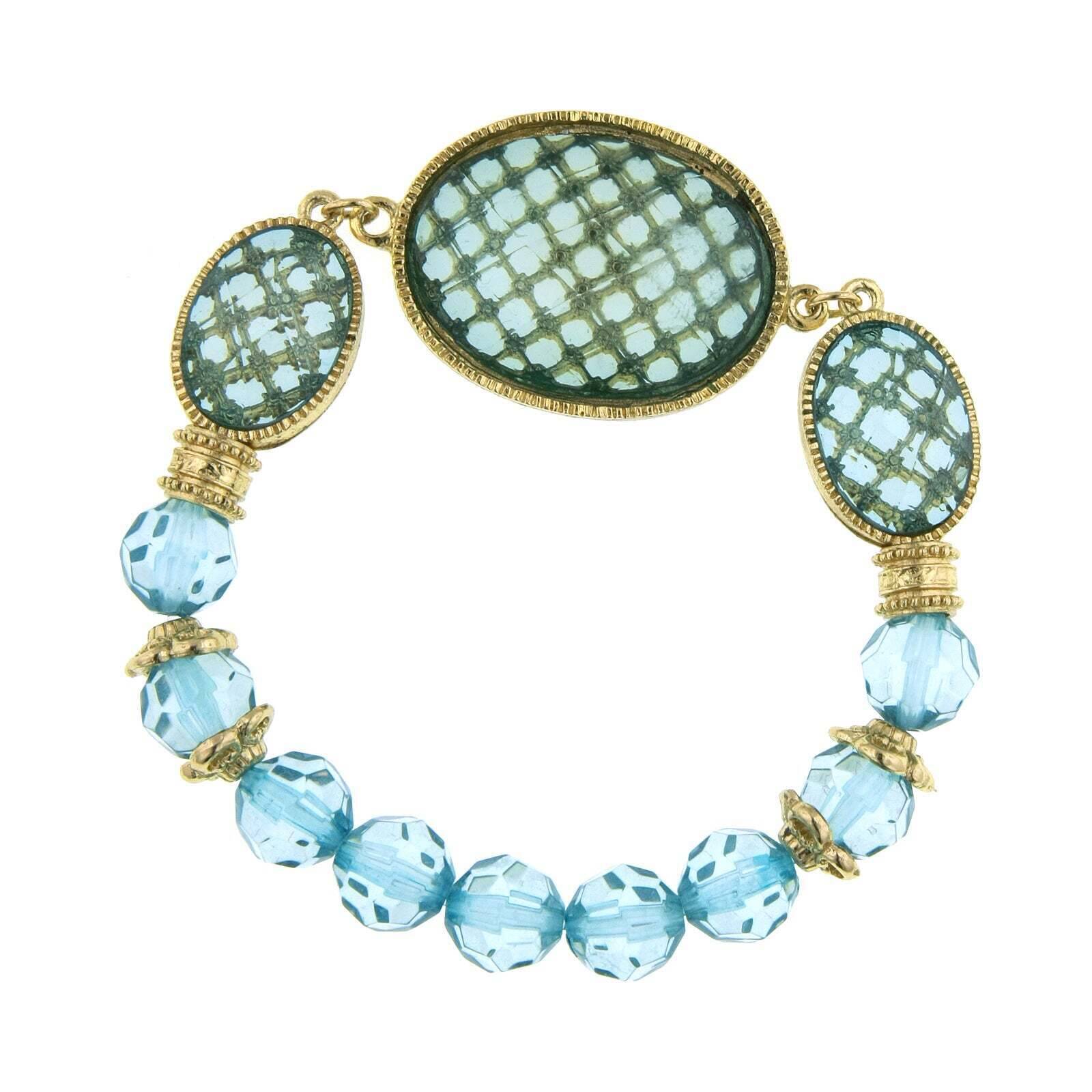 1928 Jewelry Light Aqua Blue Oval Faceted Stretch Bracelet for Women - Vintage Inspired Beaded Elastic Bangle for Casual Wear, Parties & Special Occasions