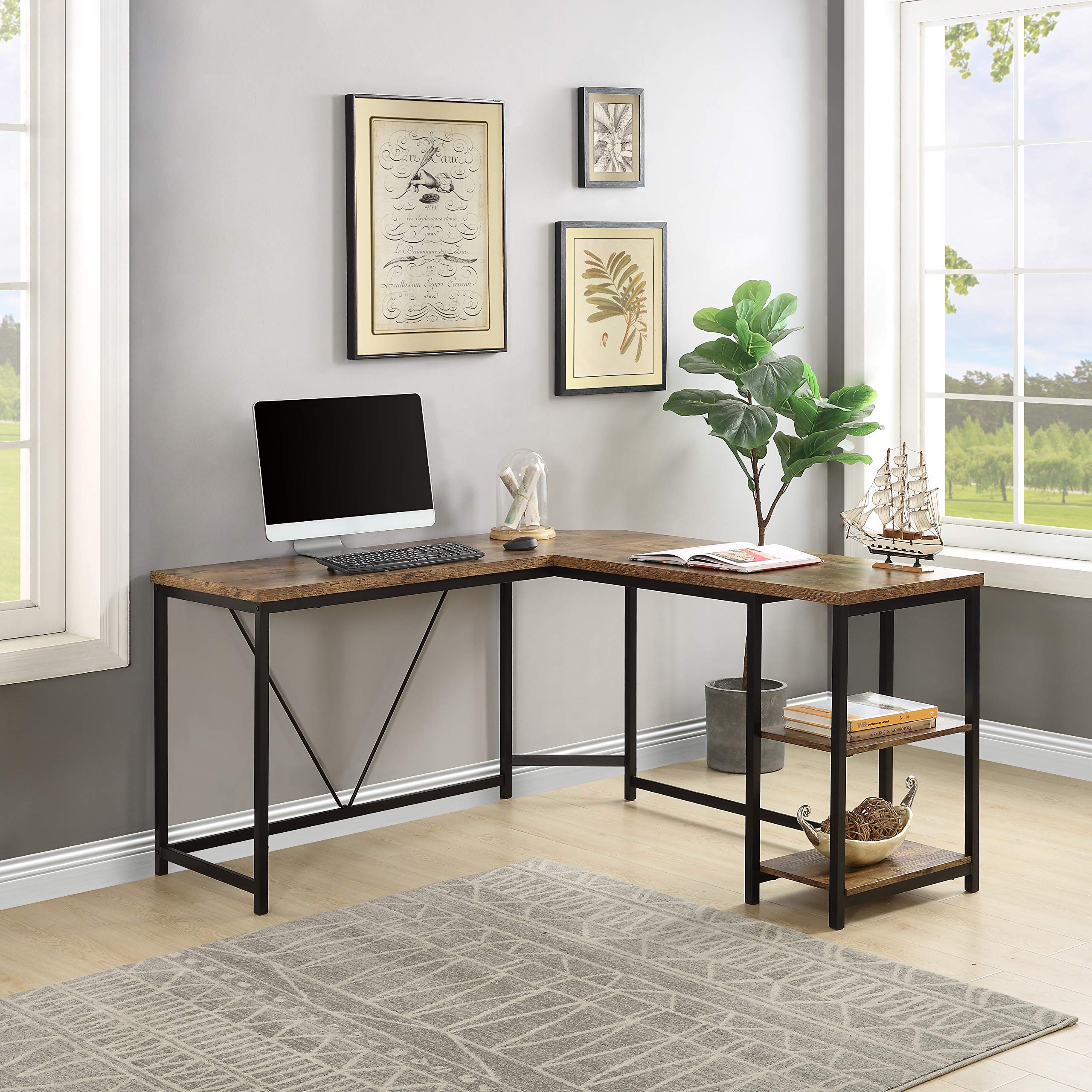 Merax L-Shaped Computer Desk with Keyboard Tray - Home Office Workstation, Study Desk for Laptop & PC, Oak Finish - Perfect for Small Spaces & Gaming Setups