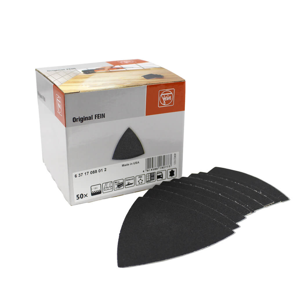 FEIN 63717088012 3.5 Inch 180 Grit Triangular STARLOCK Hook & Loop Sandpaper Pads - 50 Pack for Oscillating Multi Tools - Perfect for Wood Sanding, Metal Polishing & DIY Home Renovation Projects