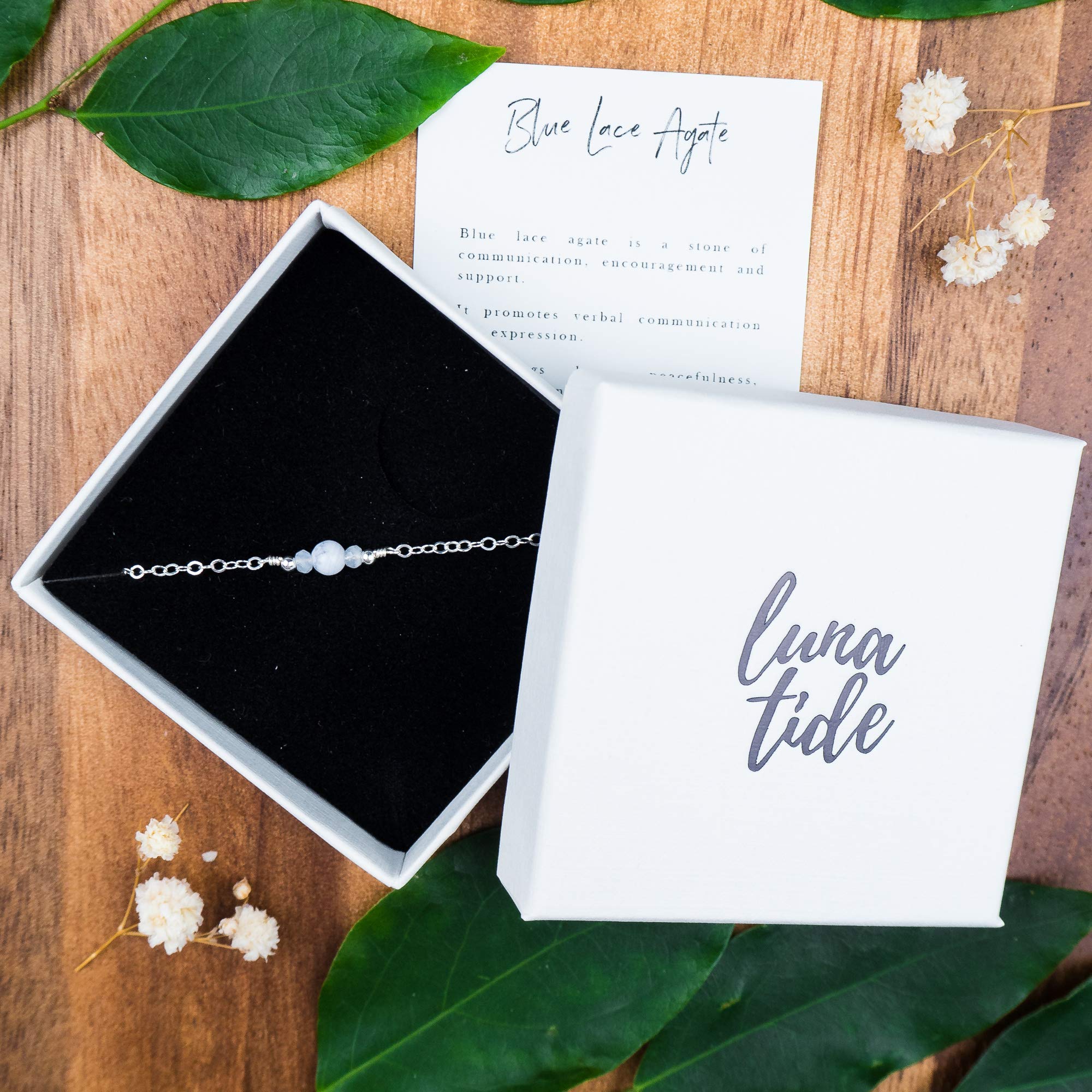 Luna Tide Blue Lace Agate Dainty Sterling Silver Anklet - Elegant Adjustable Ankle Bracelet for Women, Boho Beach Jewelry Gift for Her, Perfect for Summer Outfits & Vacation Accessories