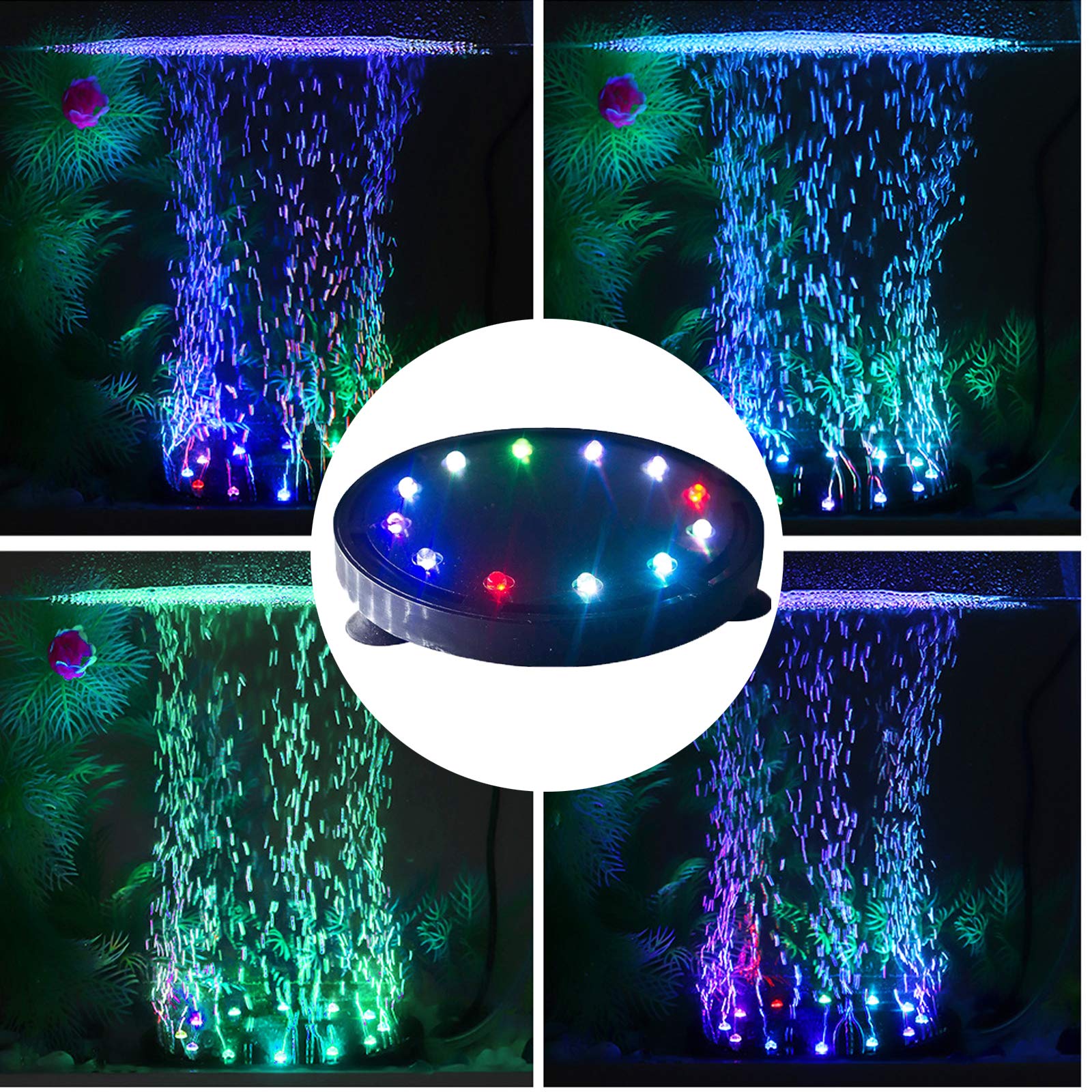 12 LED Aquarium Bubble Light - 5 Inch Submersible Air Stone for Fish Tank, Turtle Tank Decoration | Energy Efficient LED Bubbler Lamp with Air Pump | Perfect for Home Aquariums, Office Fish Tanks & Aquatic Pet Habitats