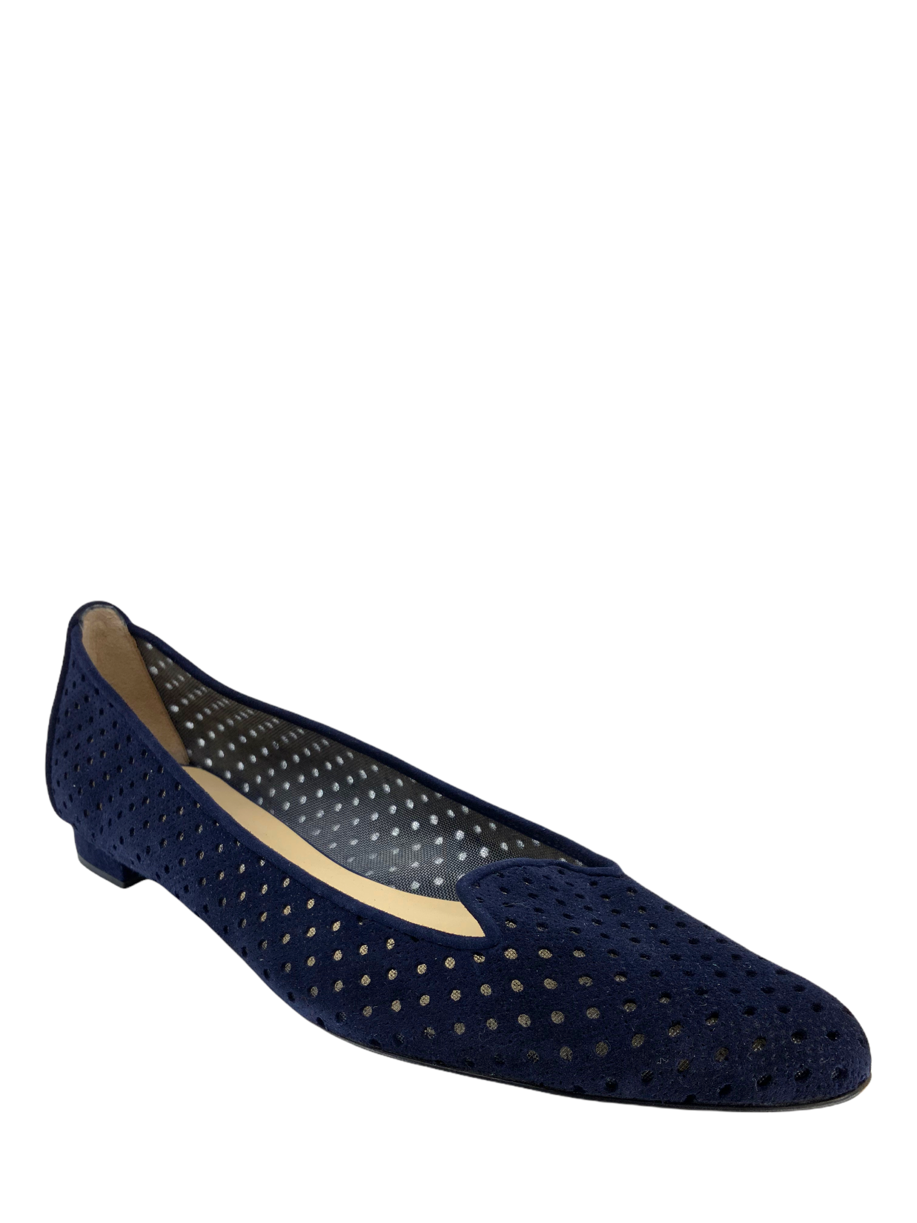 Manolo Blahnik Perforated Suede Skimmer Flat Shoes Size 8.5 New - Comfortable Women's Loafers for Work, Travel & Casual Outfits