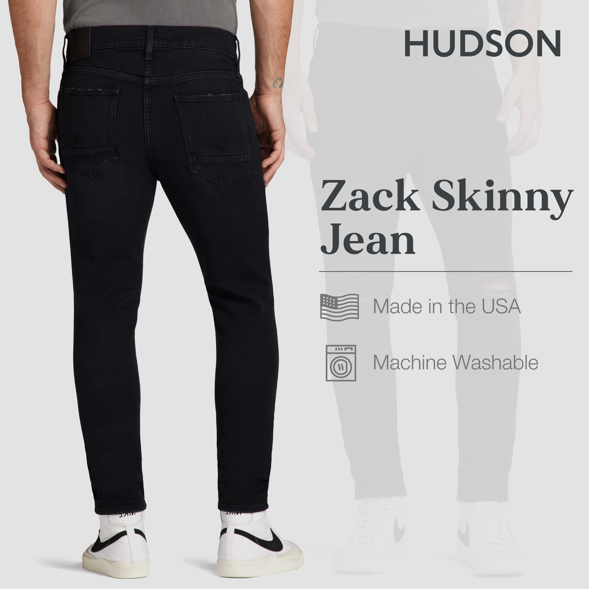 HUDSON Men's Zack Super Skinny Jean Stretch Denim Pants - Slim Fit Stretchable Jeans for Men | Perfect for Casual Wear, Night Out & Everyday Comfort