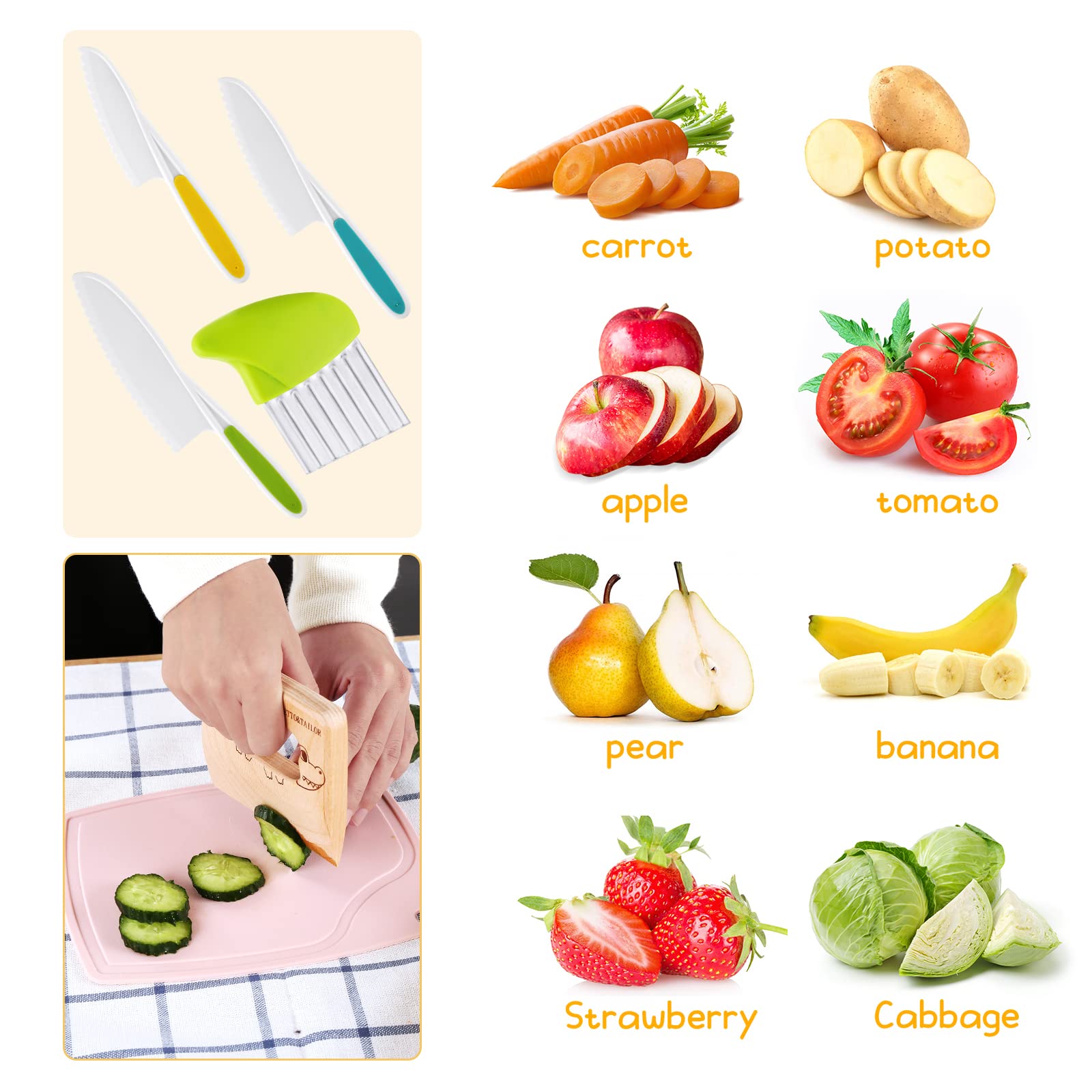 24-Piece Kids Kitchen Knife Set with Wooden Knives & Cutting Boards - Safe Vegetable Cutting Shapes for Toddlers 2+ | Perfect Christmas & Birthday Gift | Fun Pretend Play & Early Cooking Skills Development