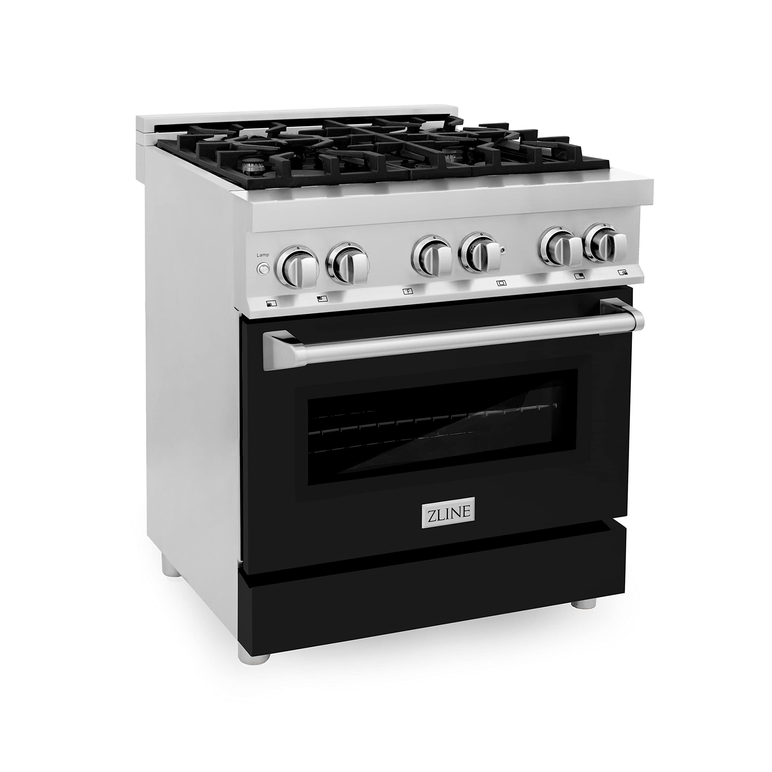 ZLINE 30-Inch 4.0 cu. ft. Dual Fuel Range - Stainless Steel Gas Stove with 4 Burners & Electric Convection Oven, Black Matte Door (RA-BLM-30) - Perfect for Home Kitchens & Professional Cooking