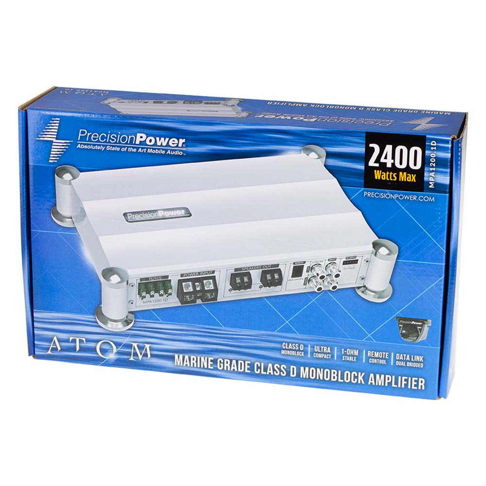 Precision Power MPA1200.1D 1200W RMS ATOM Series Water Resistant Class D Monoblock Car Amplifier with Bass Knob - High Power Audio for Car Stereo Systems, Bass Boost & Waterproof Performance