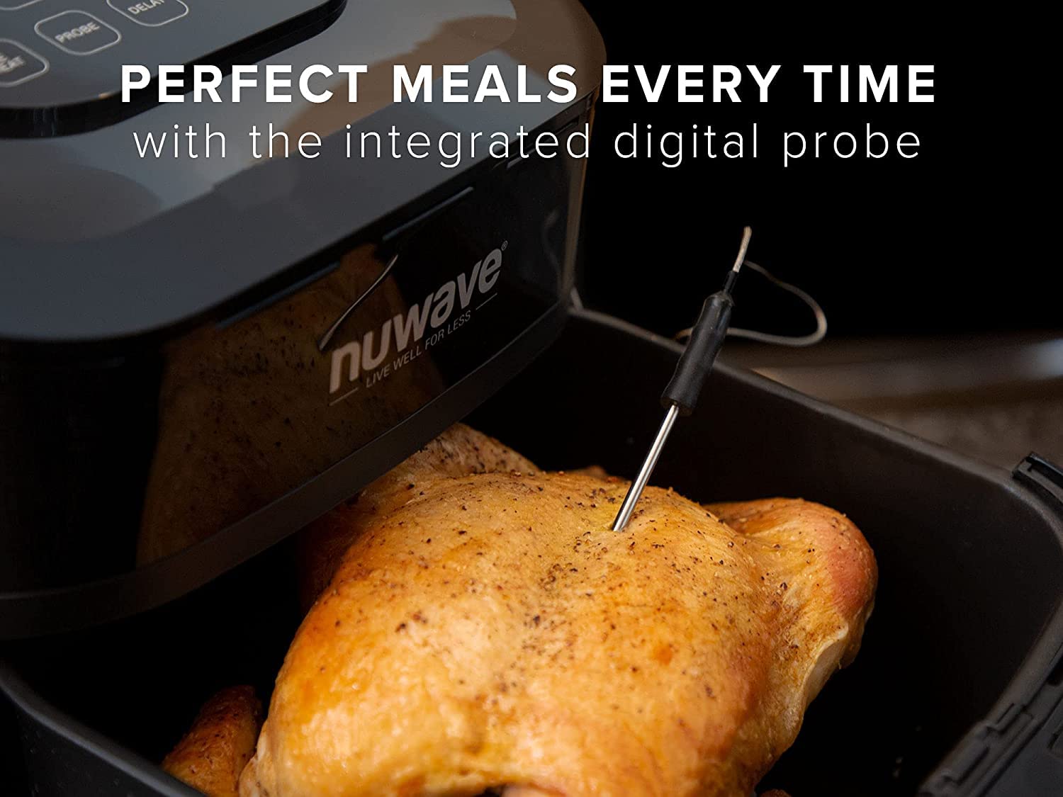 Nuwave Brio 6-Quart Digital Air Fryer with Smart Probe - Healthy Oil-Free Cooking, One-Touch Controls, Removable Divider & Grill Pan - Perfect for Family Meals, Quick Snacks & Low-Fat Diet - Black