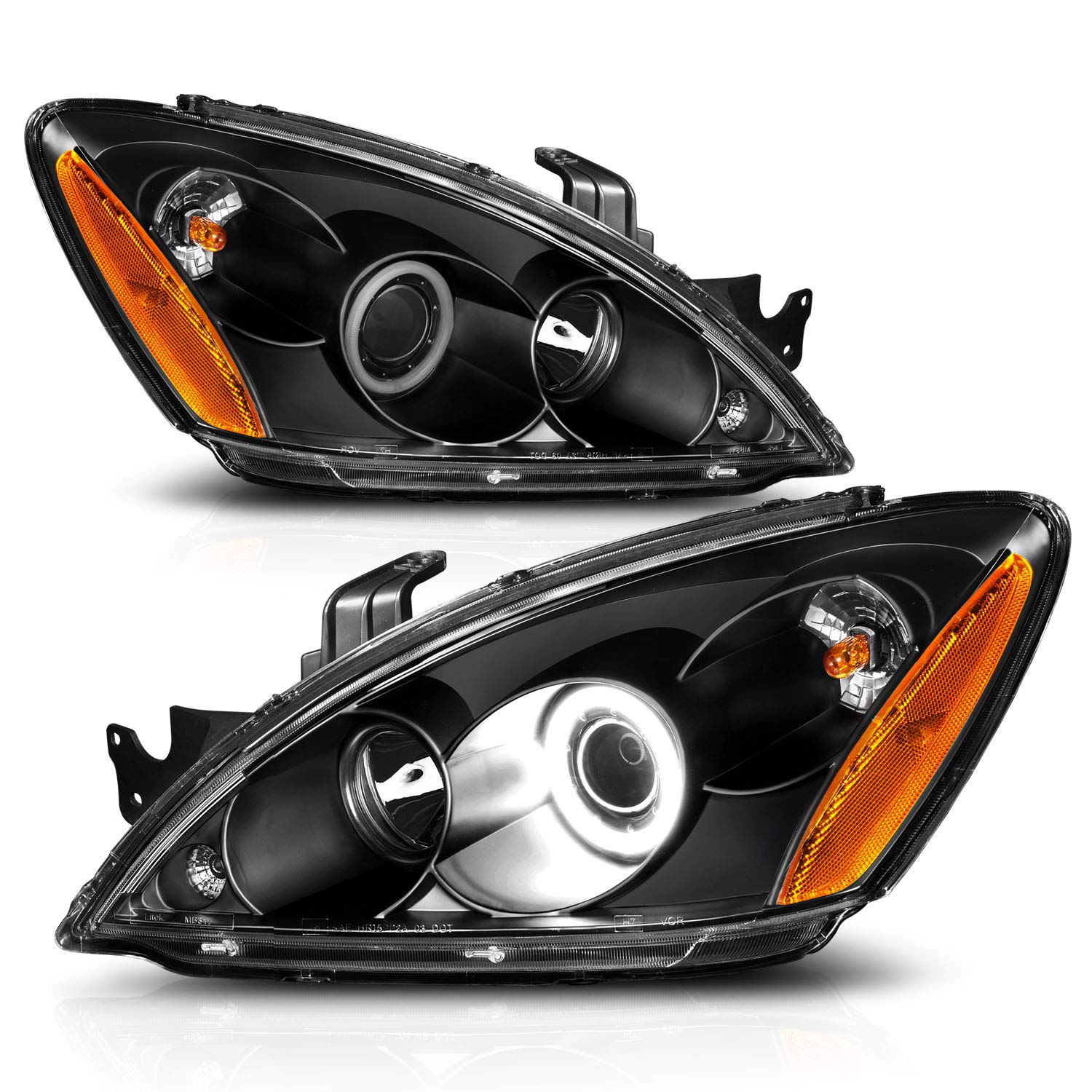 AmeriLite Black Xtreme LED Halo Projector Headlights Replacement Set - Compatible with Mitsubishi Lancer (Passenger & Driver Side) | High-Performance Lighting Upgrade for Night Driving & Enhanced Visibility