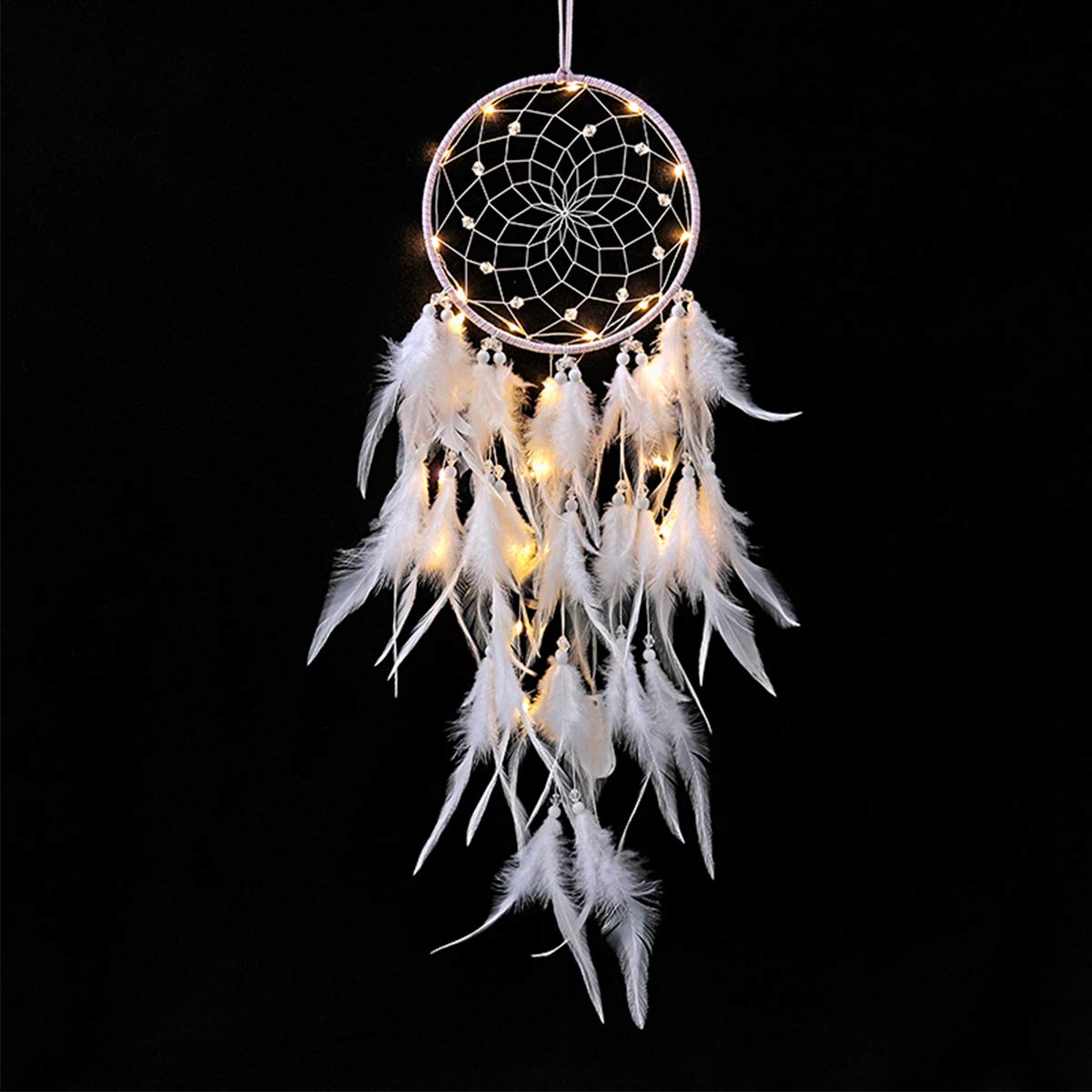 Handmade Metal Dream Catcher with LED String Lights - White & Purple Wall Hanging Decor for Kids Room, Nursery, Bedroom | Perfect for Home Decor, Wedding, Birthday Gift & Festival Celebration