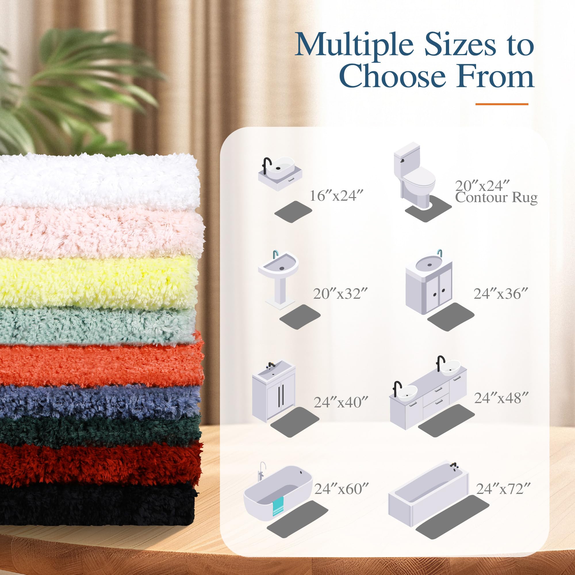 Non-Slip Bathroom Rug - Soft Microfiber Shaggy Bath Mat (16x24 Inches, Sand Color) | Water Absorbent, Machine Washable & Plush Shower Rug | Perfect for Bathroom, Shower & Vanity Areas