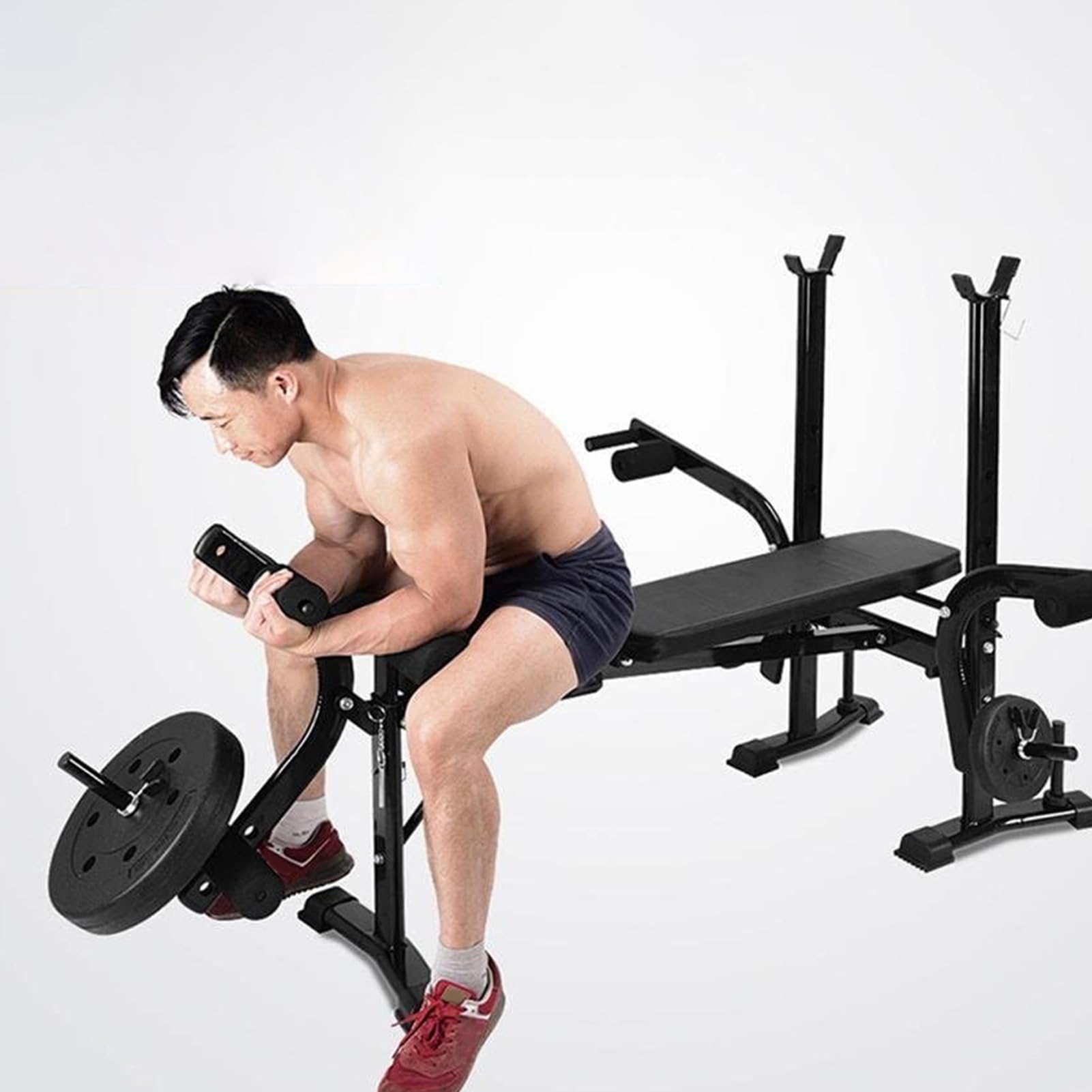 6-in-1 800LBS Adjustable Olympic Weight Bench Set - Foldable Home Gym Equipment with Preacher Curl Pad & Leg Developer - Heavy Duty Workout Bench for Strength Training, Weightlifting & Home Fitness