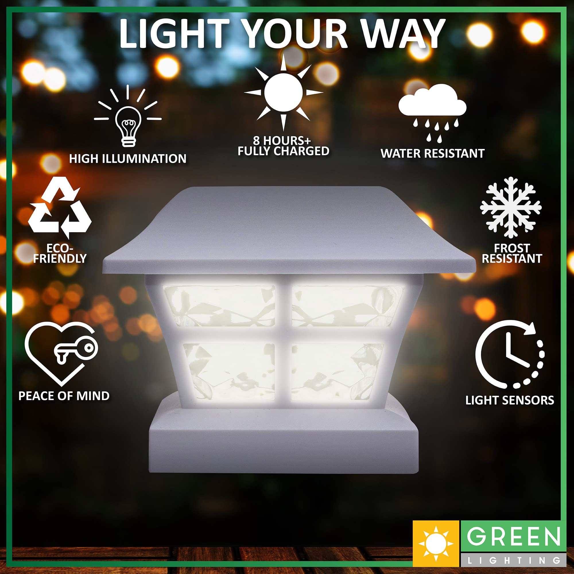 GreenLighting Evolve White Solar Post Cap Lights - Waterproof 4x4 & 5x5 Outdoor Solar Fence Post Lights - 8 Pack Weatherproof Solar Lighting for Vinyl/PVC Posts - Perfect for Driveway, Garden, Deck & Patio Lighting