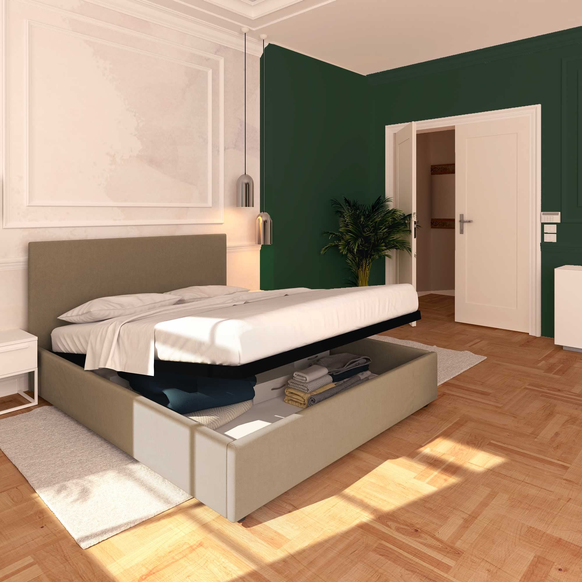 Baldiflex Single Bed Frame with Storage, Rossano Model - Synthetic Leather Upholstery, Slatted Base for Single Mattress, 180 x 200 cm, Elegant Headboard, Taupe Gray - Perfect for Small Bedrooms, Guest Rooms & Studio Apartments