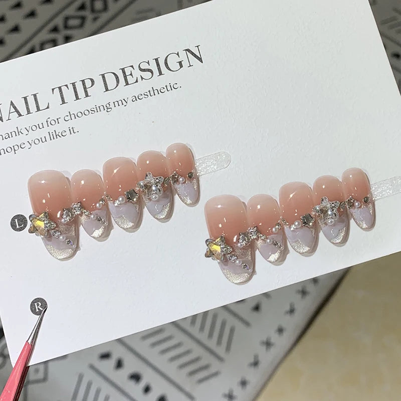 10Pcs Short Almond Press on Nails - Cute Cat Eye 3D Red Bowtie Designs with Polka Dot & Lace Edge - Oval False Nails for Women | Easy DIY Manicure, Perfect for Parties, Weddings & Daily Wear