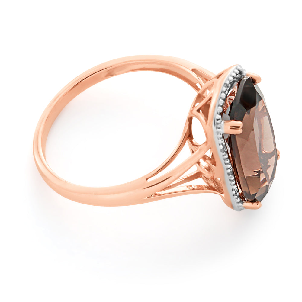 9ct Rose Gold 4.00 Carat Smokey Quartz & Diamond Engagement Ring for Women - Perfect for Weddings, Anniversaries & Special Occasions