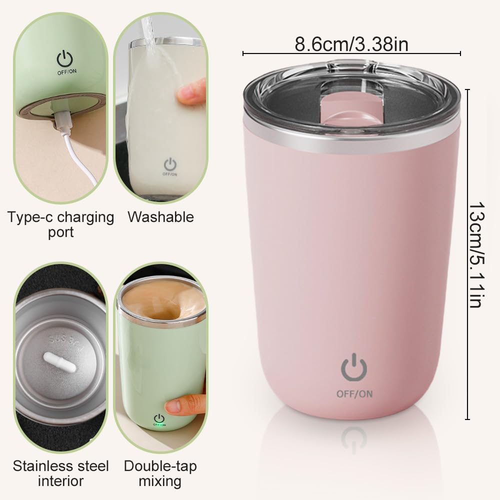 **2025 New Automatic Magnetic Stirring Coffee Mug - 350ml Self Stirring Stainless Steel Travel Mug with Lid - Electric Magnetic Stirrer for Coffee, Tea, Milk - Perfect for Office, Home & Travel (Pink)**