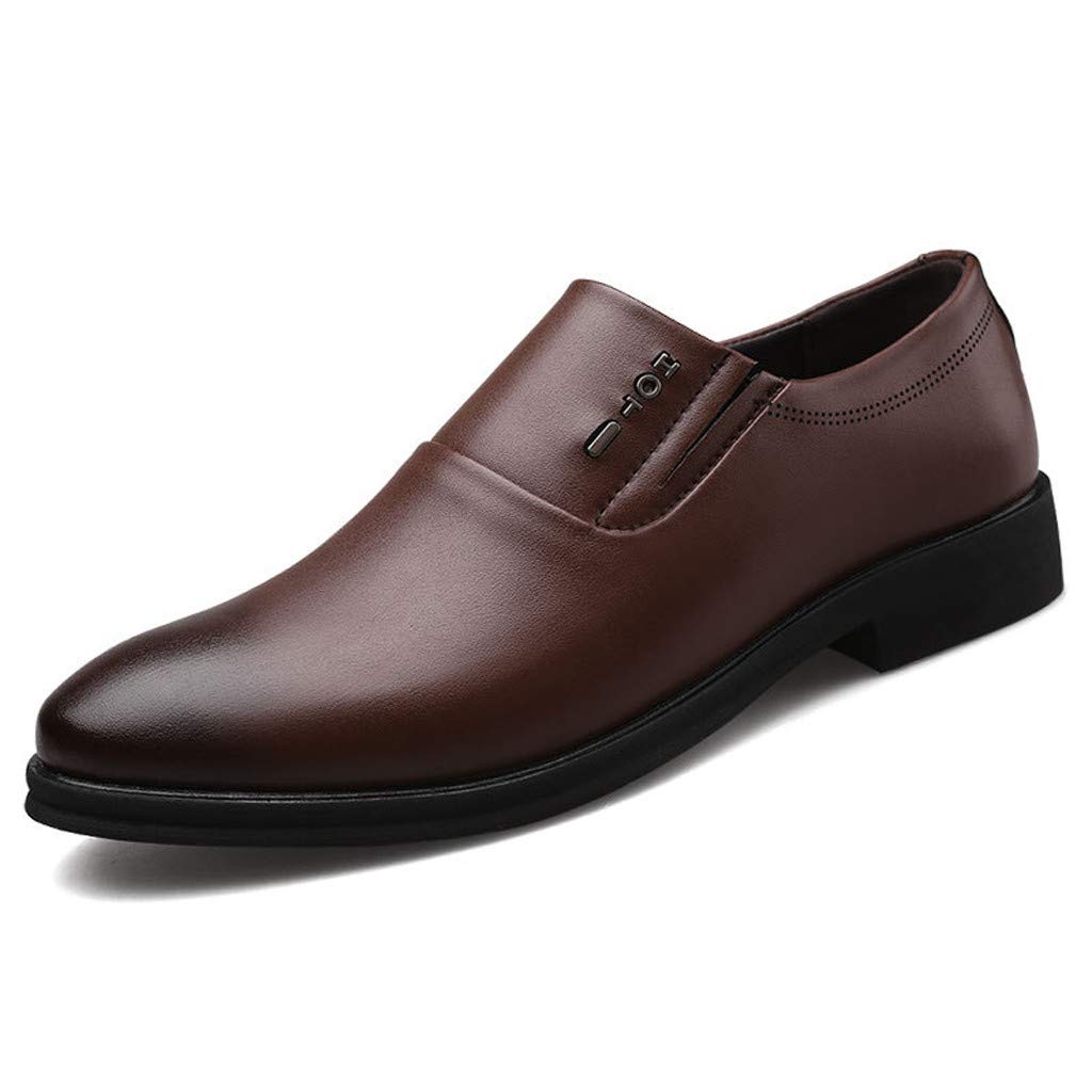 IQYU Men's Yellow & Black Leather Casual Shoes - Lace-Up Business & Wedding Dress Shoes for Outdoor & Formal Occasions - Size 42
