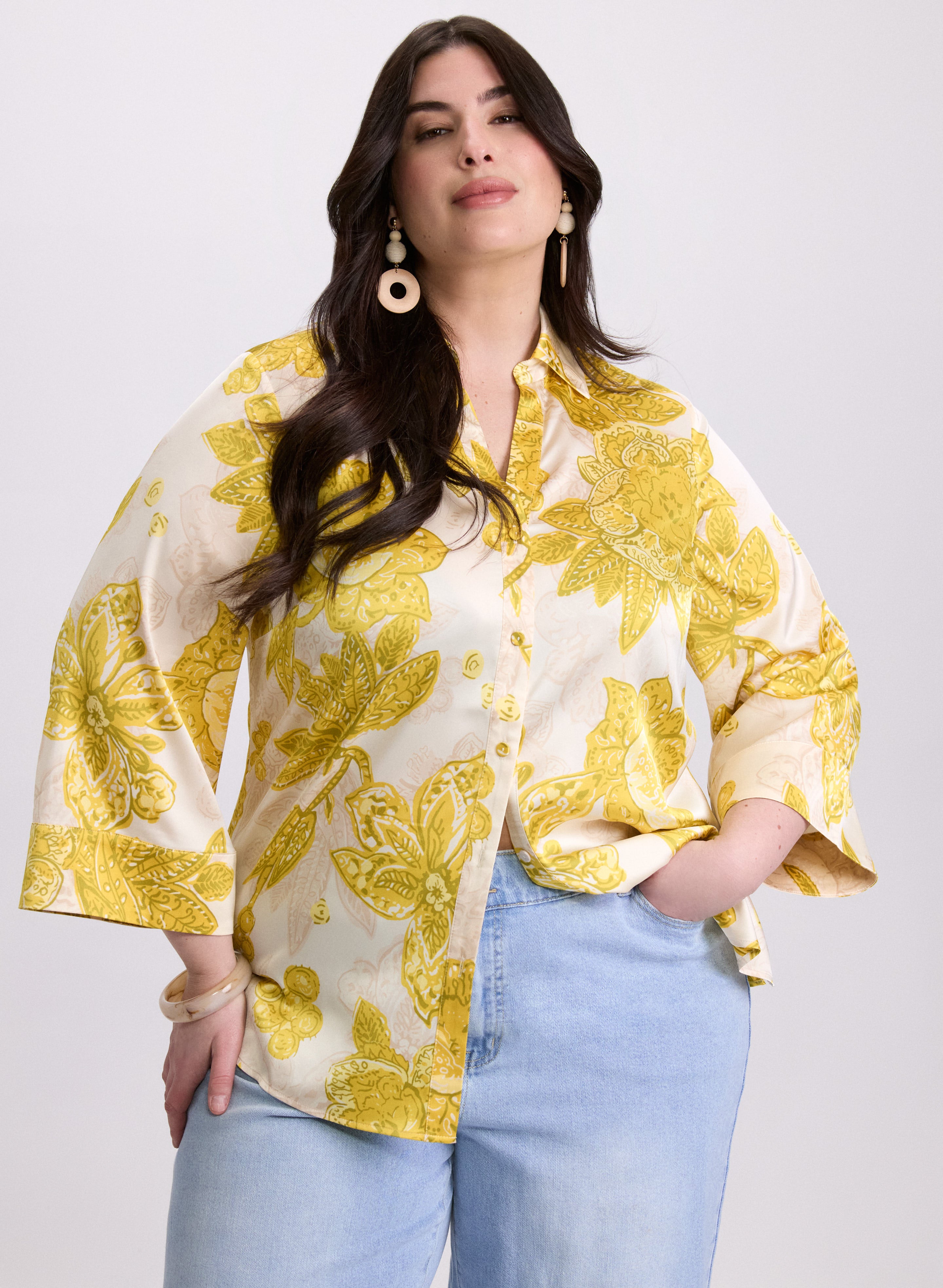Floral 3/4 Sleeve Blouse for Women - Elegant Printed Tops for Spring & Summer - Perfect for Office, Date Night & Casual Outings
