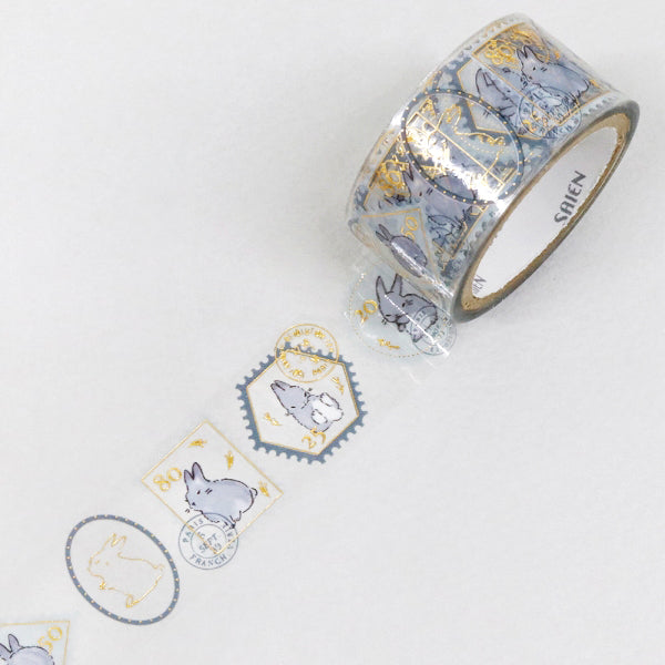 Bunny Stamp Story Clear Tape - Adhesive Decorative Washi Tape for Scrapbooking, Journaling, DIY Crafts, and Gift Wrapping