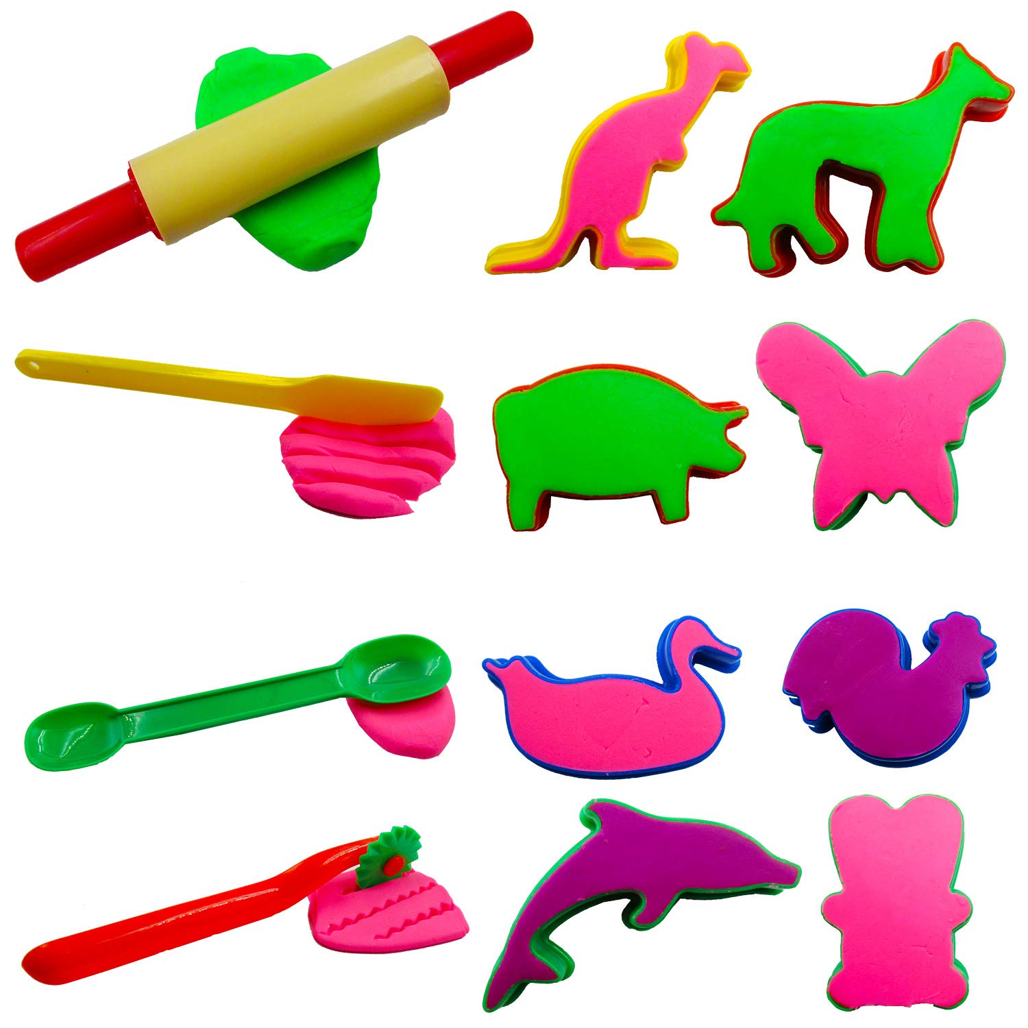 FRIMOONY 45-Piece Plastic Dough Tools Set - Animal Molds, Rolling Pins & Cutters for Creative Baking, DIY Crafts & Kids Play - Perfect for Homemade Cookies, Playdough Fun & Cake Decorating