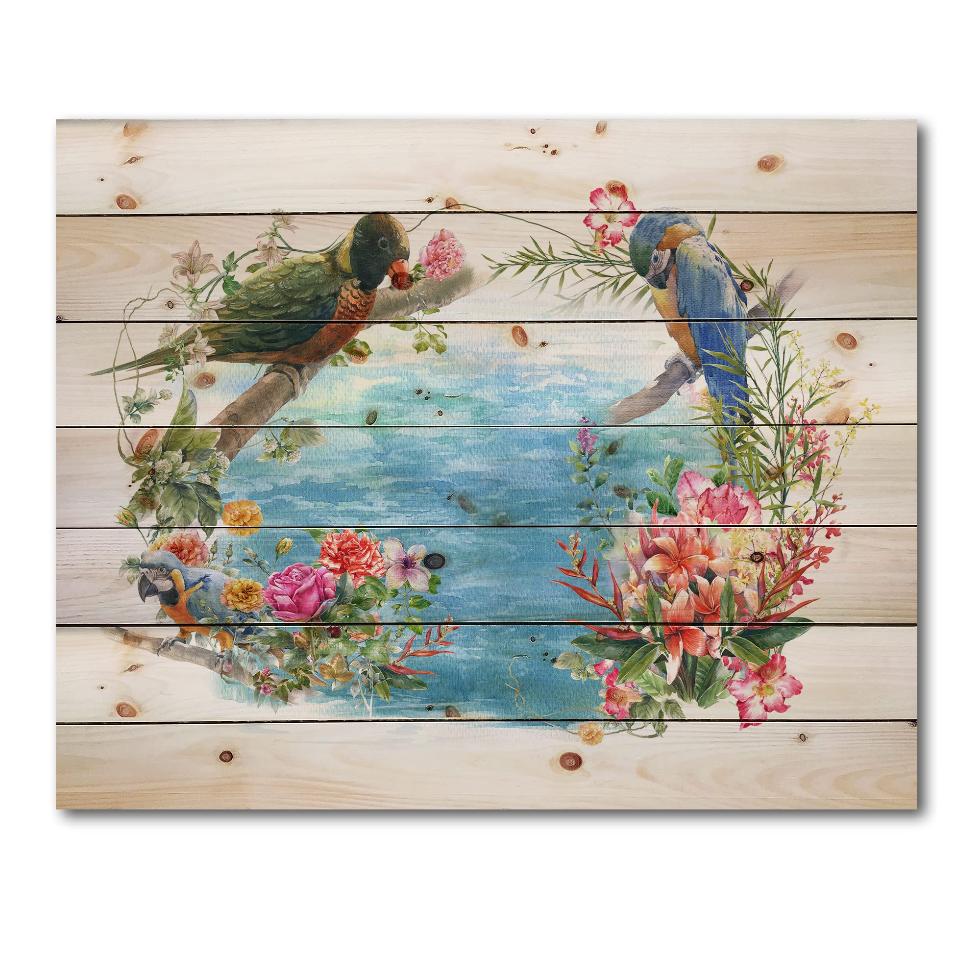 Blue Waterside Birds and Flowers Traditional Wood Wall Art - Handcrafted Pine Wood Decor with Large Animal Prints - Perfect for Living Room, Bedroom, or Office Wall Decor