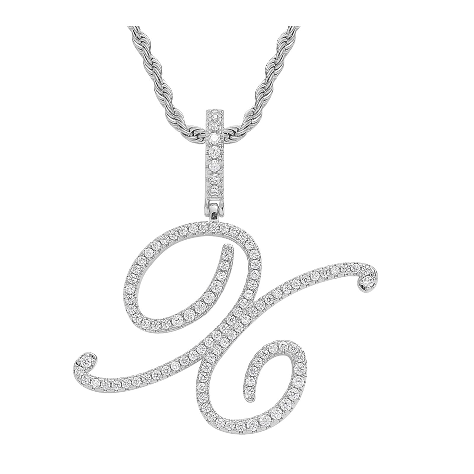 Diamond Letter Pendant Necklace for Men & Women - Hip Hop Style Silver Chain Jewelry with Capital Letter Charm | Perfect for Gifts, Parties, and Everyday Fashion
